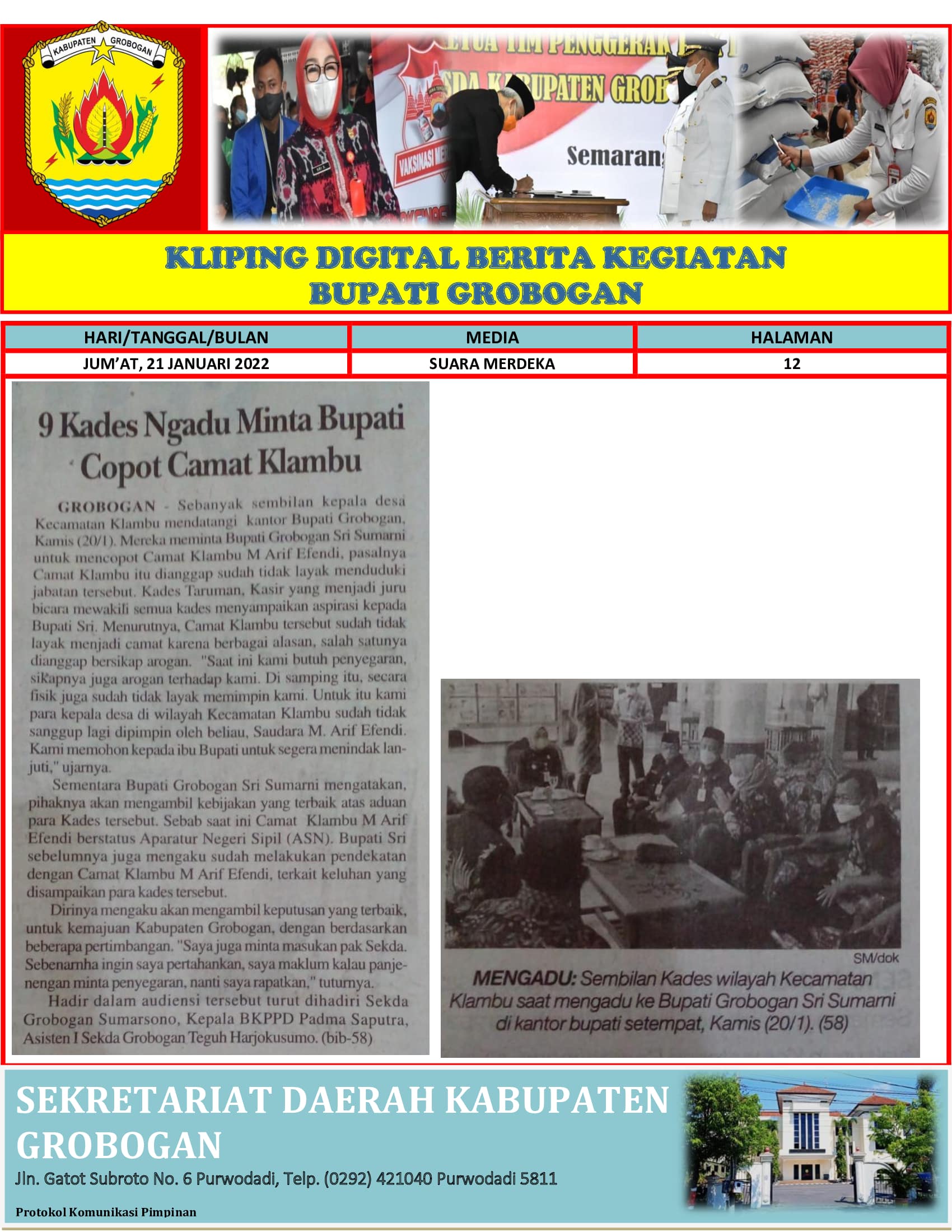 9 Kades Ngadu Minta Bupati Copot Camat Klambu Suara Merdeka 21012022