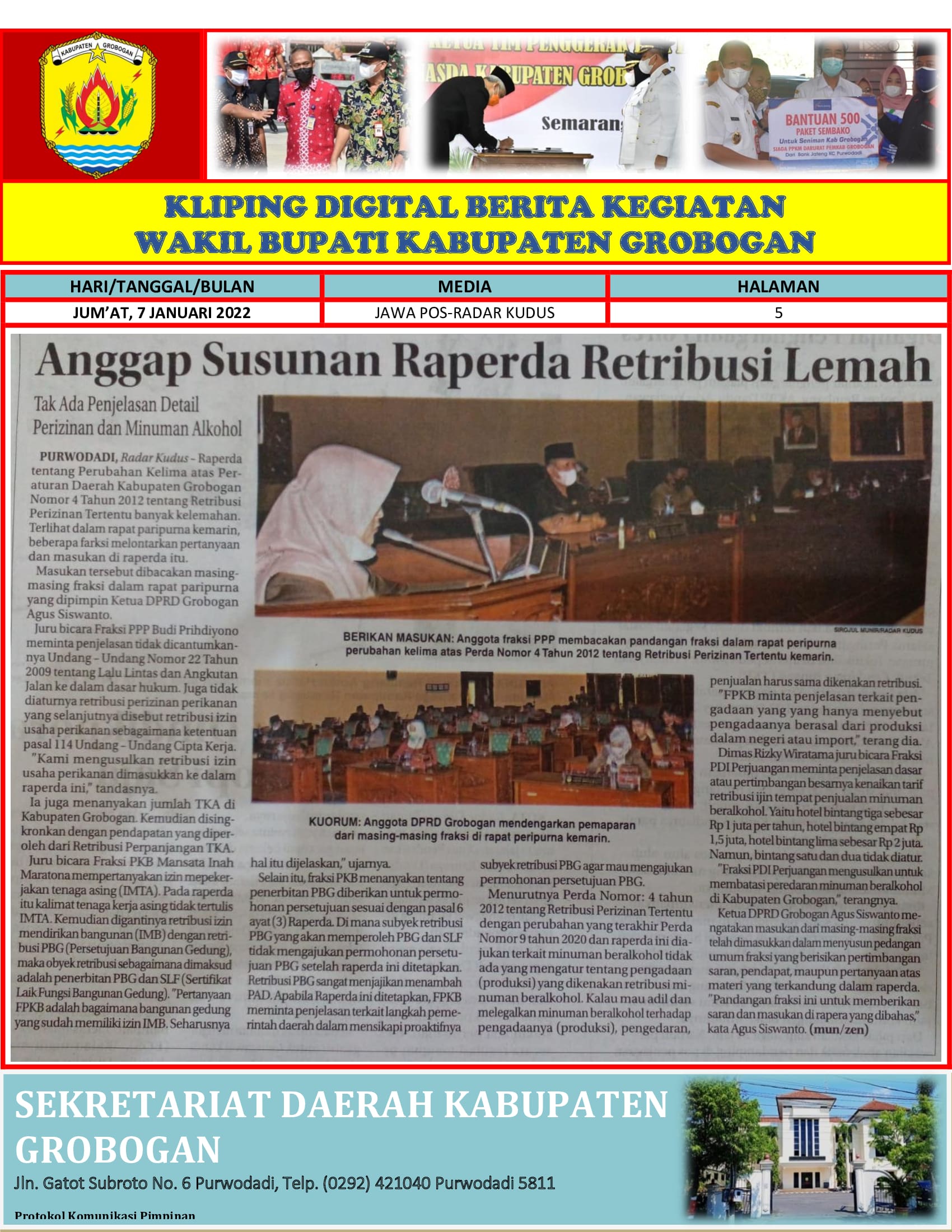 Anggap Susunan Raperda Retribusi Lemah Radar Kudus 7.01.2022