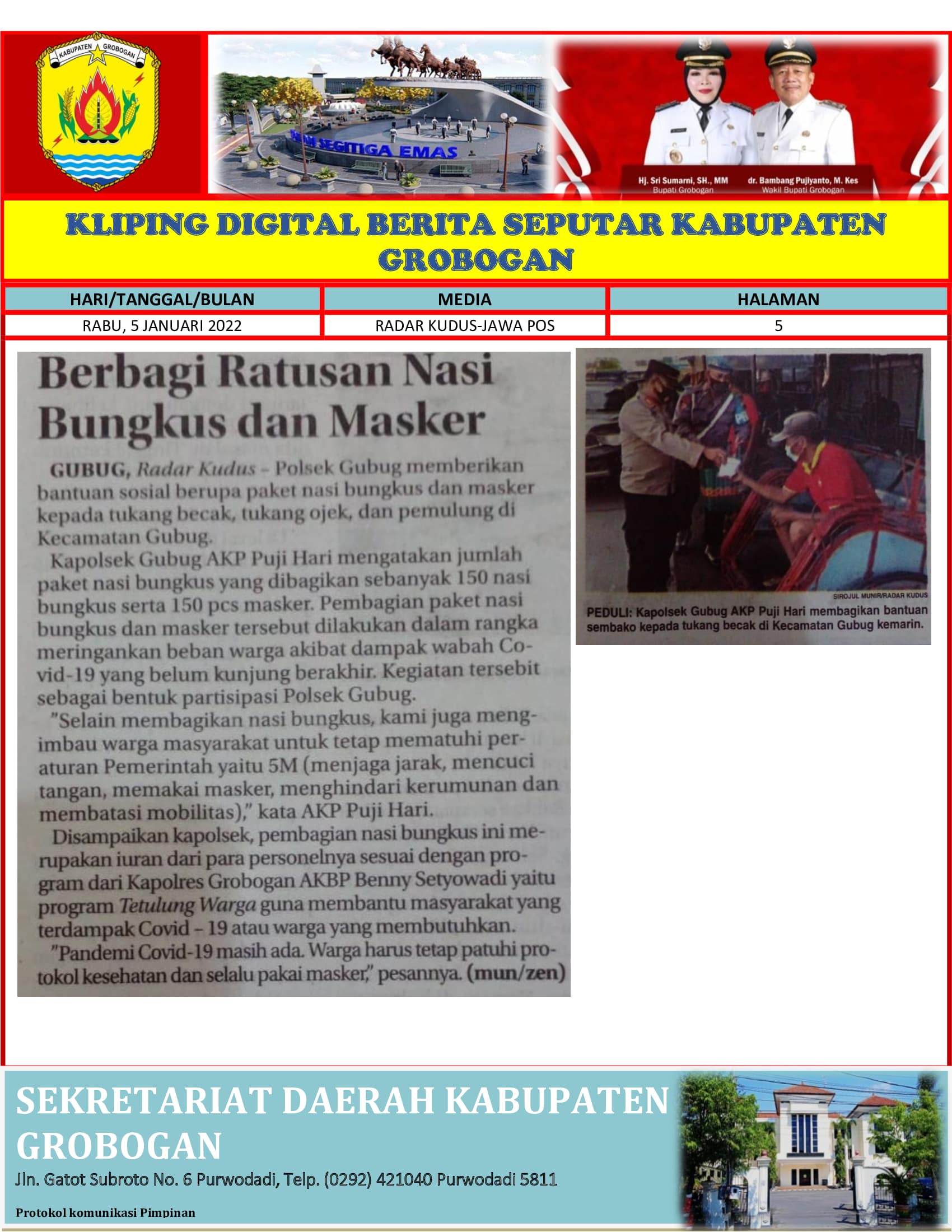 Berbagi Ratusan Nasi Bungkus dan Masker Radar Kudus 5 Januari 2022