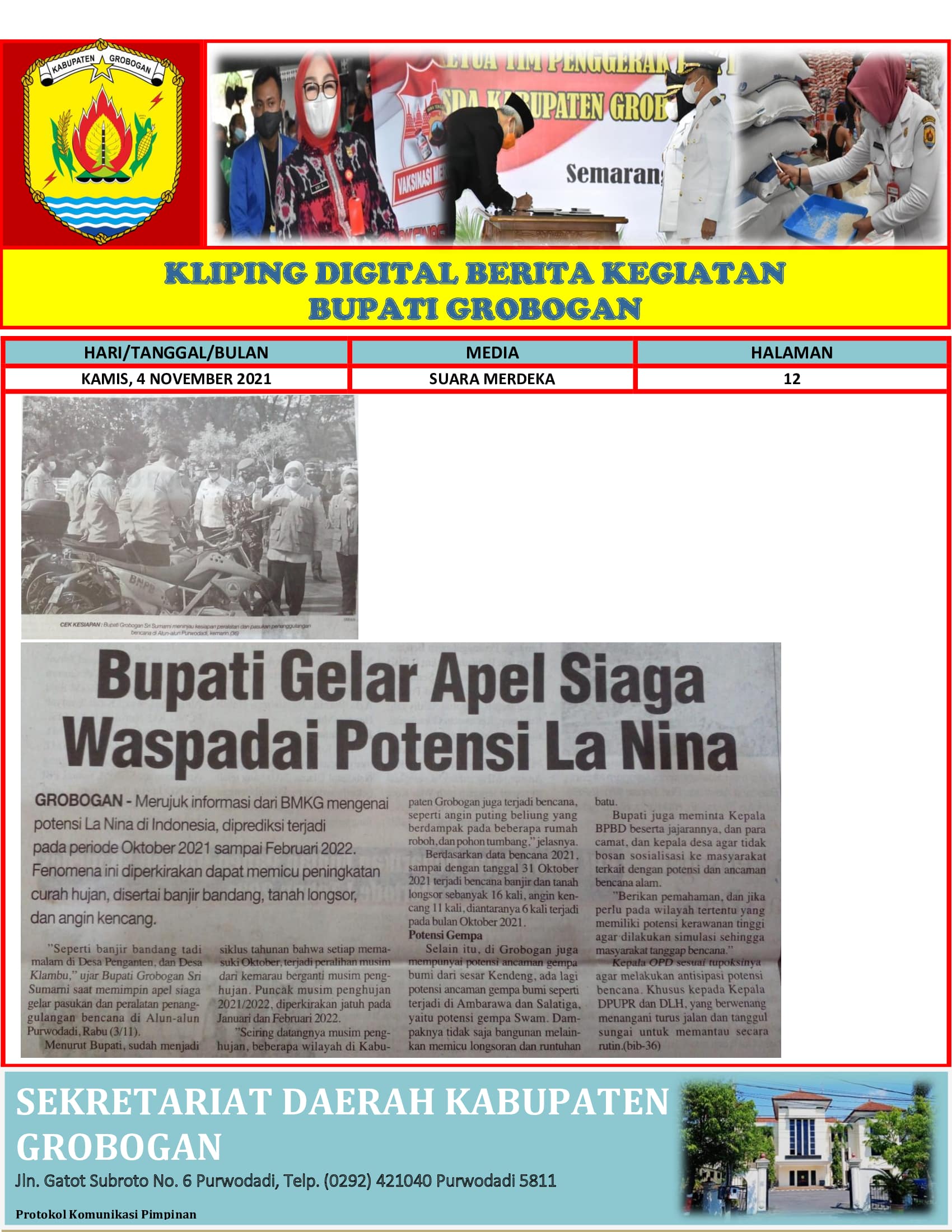 Bupati Gelar Apel Siaga Waspadai Potensi La Nina Suara Merdeka 4.11.2021