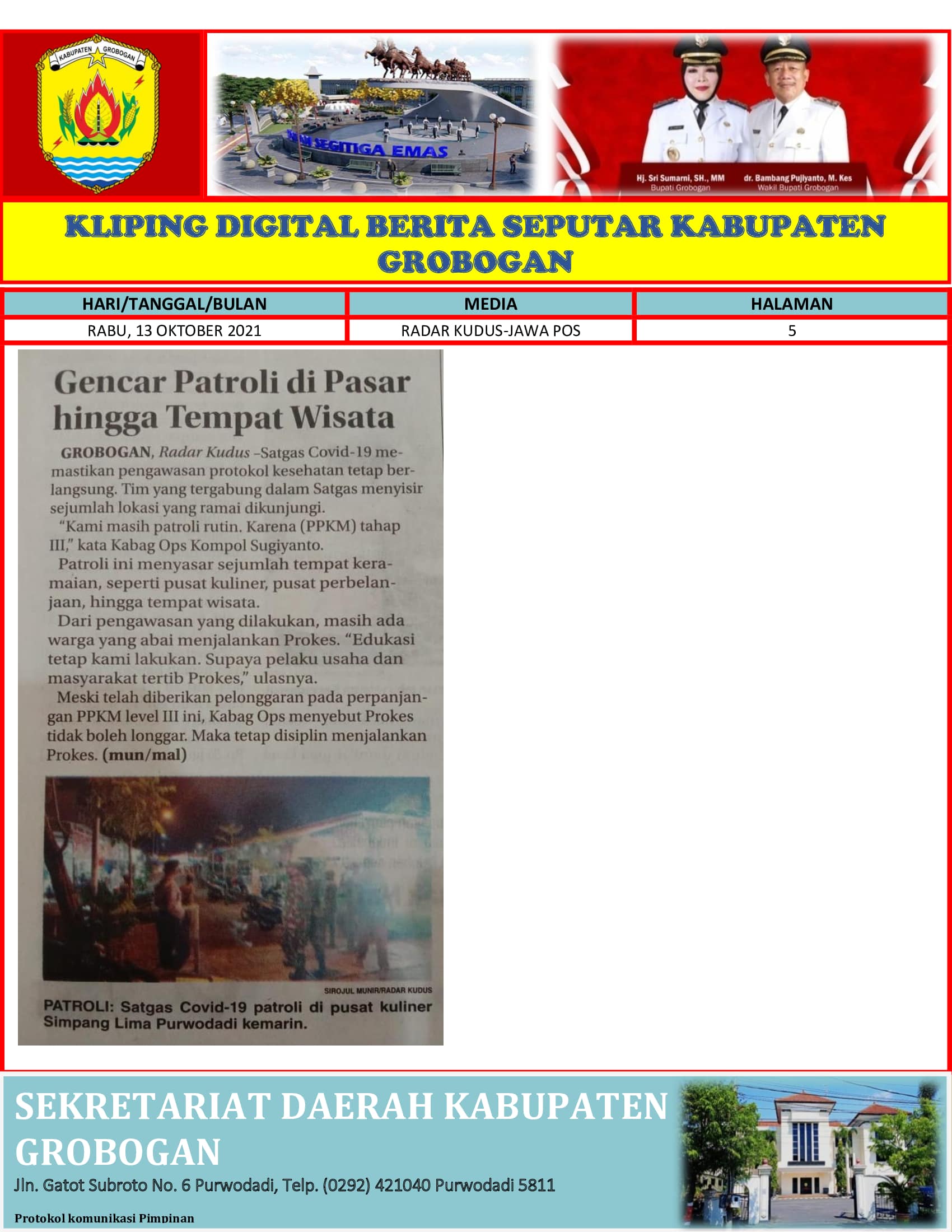 Gencar Patroli di Pasar Hingga Tempat Wisata Radar Kudus 13.10.2021