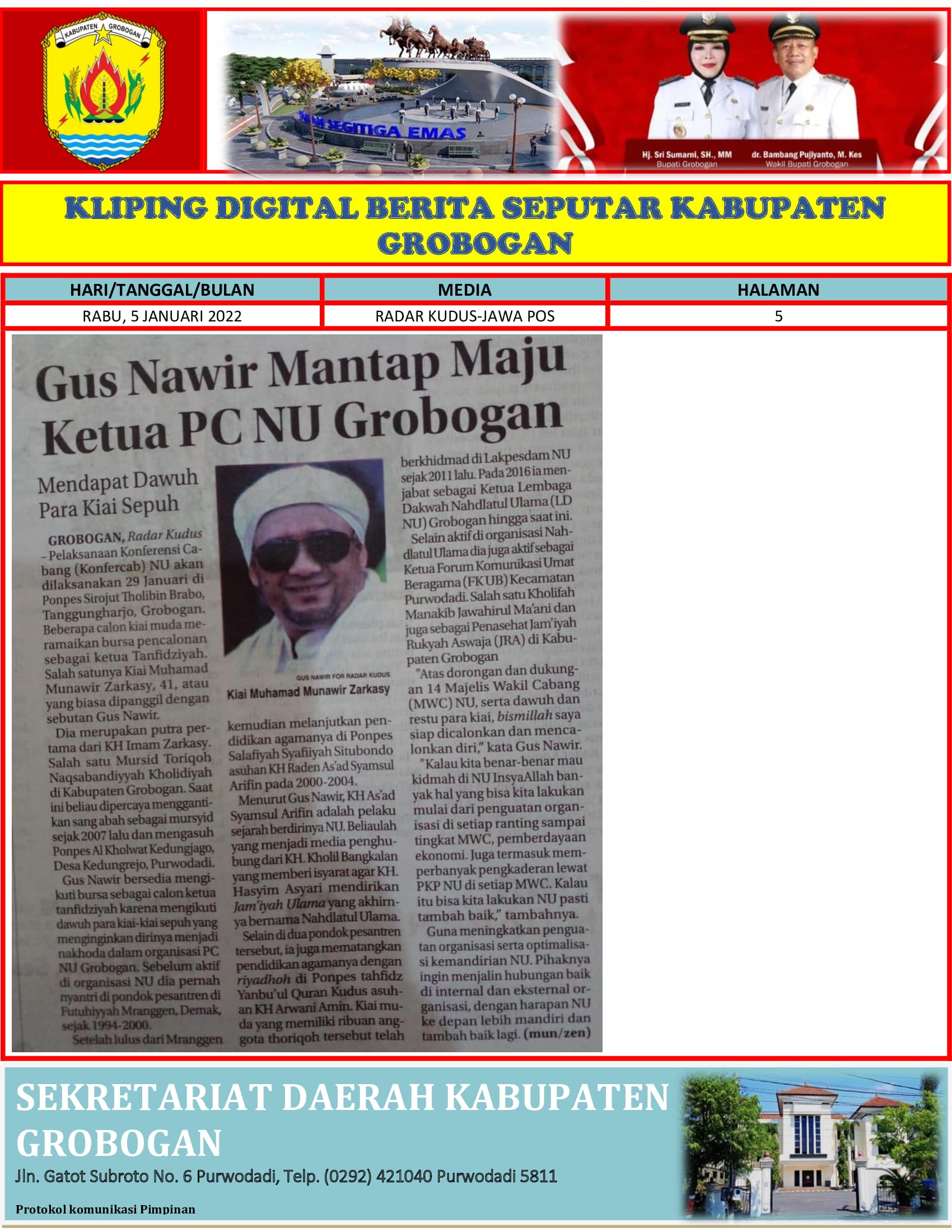Gus Nawir Mantar Maju Ketua PC NU Grobogan Radar Kudus 5 Januari 2022
