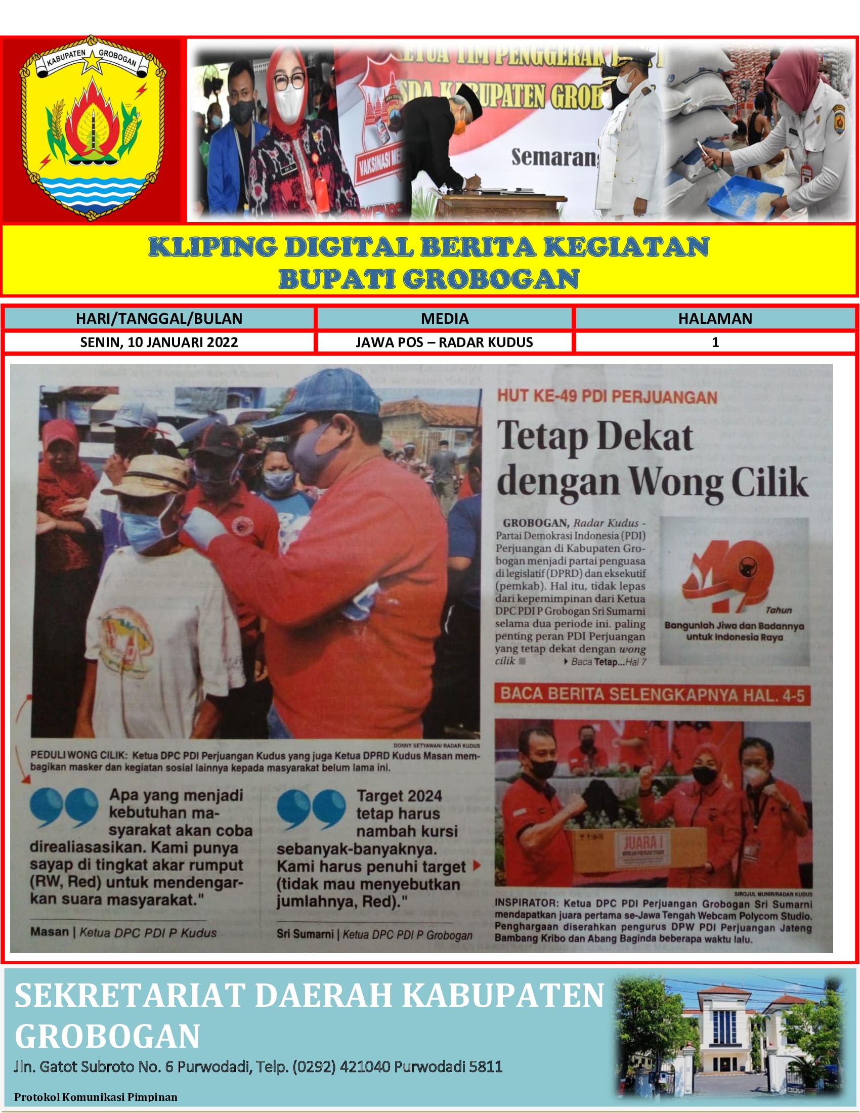 HUT Ke 49 PDI Perjuangan Tetap Dekat Dengan Wong Cilik Radar Kudus 10.01.2022