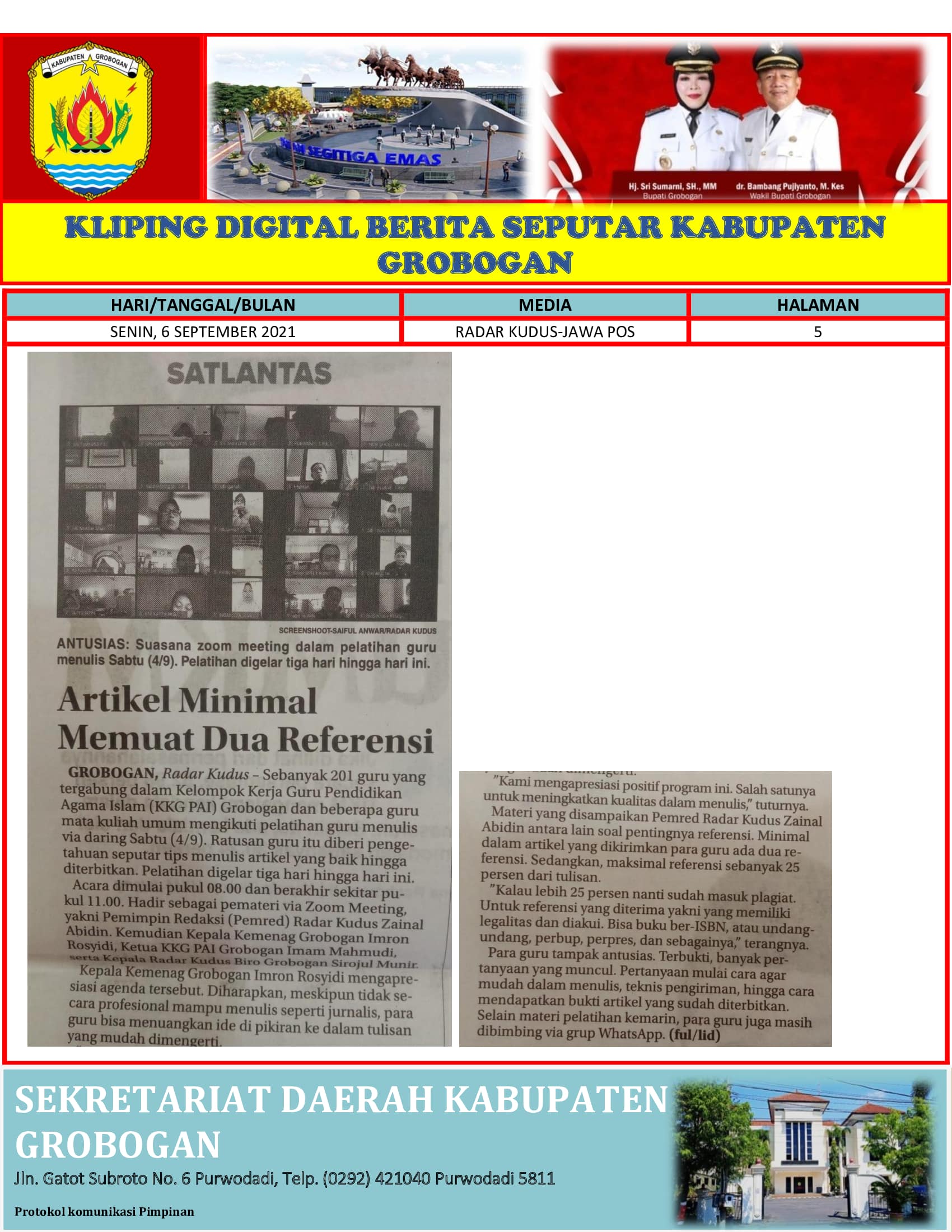 Artikel Minimal Memuat Dua Referensi Radar Kudus 06.09.2021