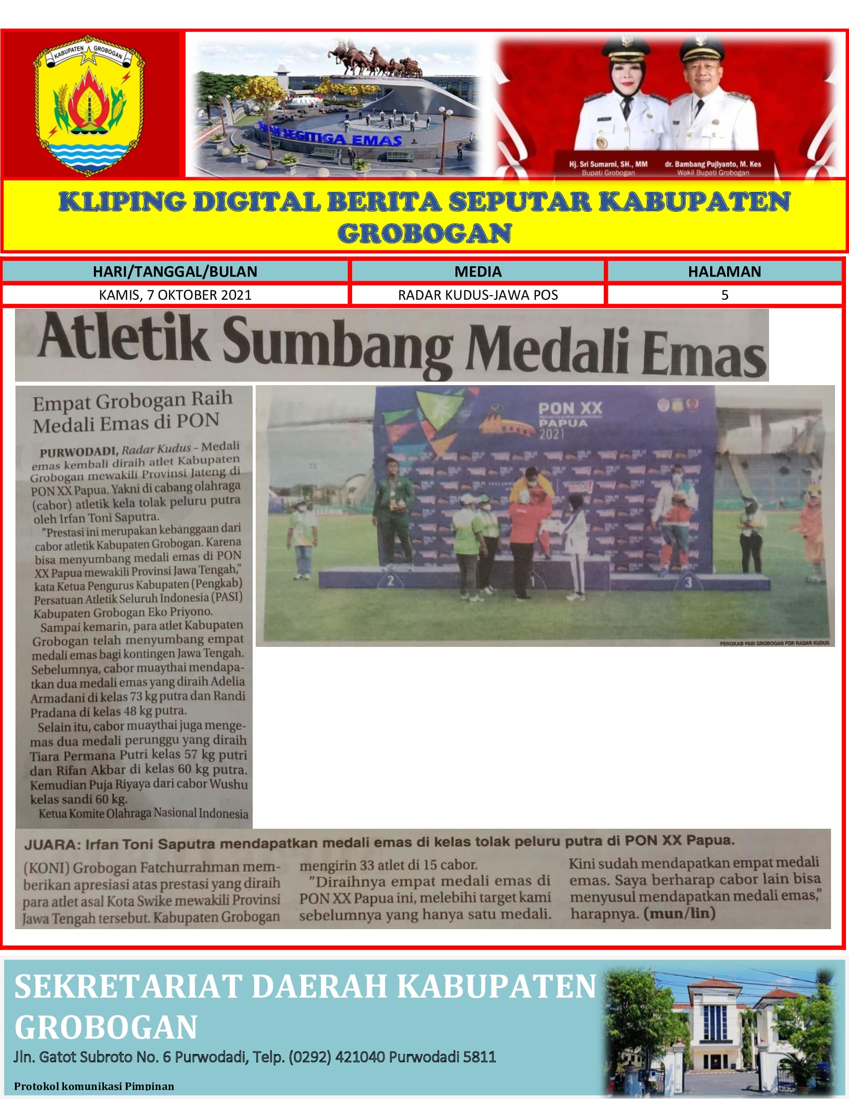 Atletik Sumbang Medali Emas Radar Kudus 7.10.2021