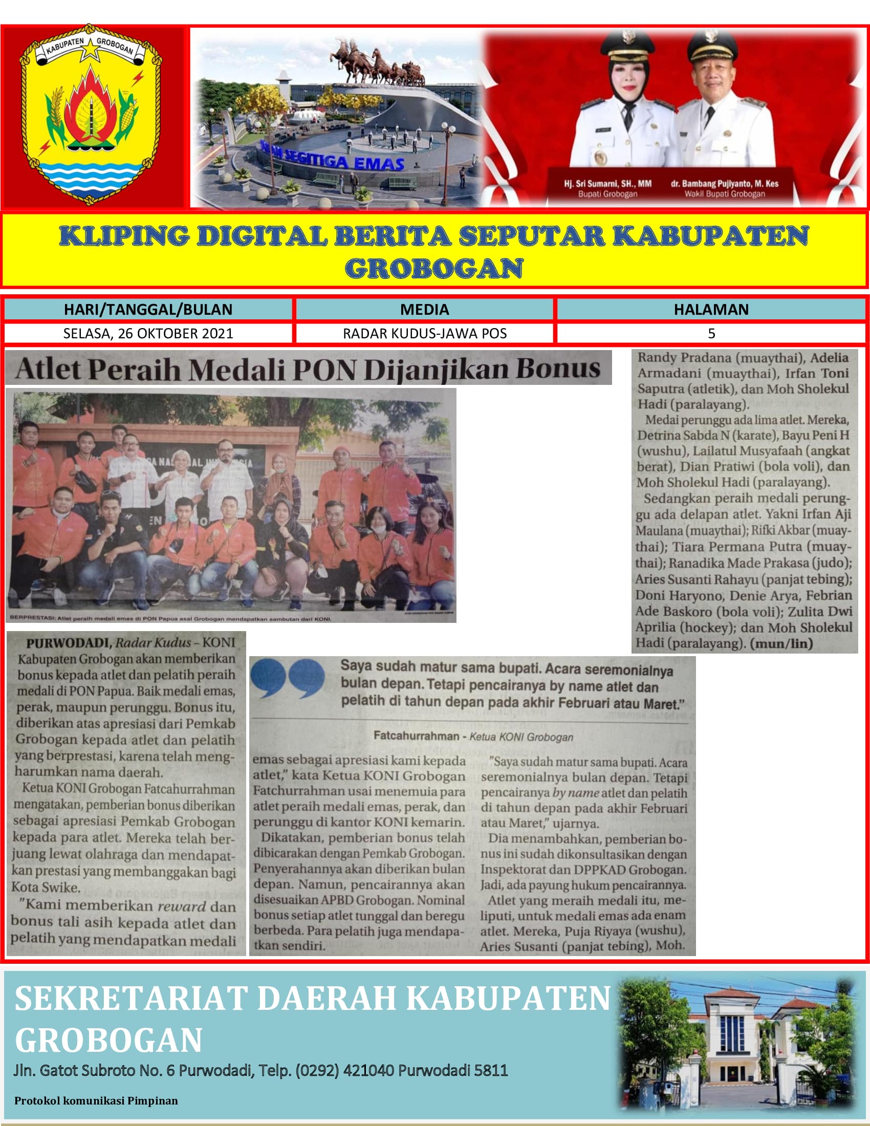 Atlit Peraih Medali PON Dijanjikan Bonus Radar Kudus 26.10.2021 min