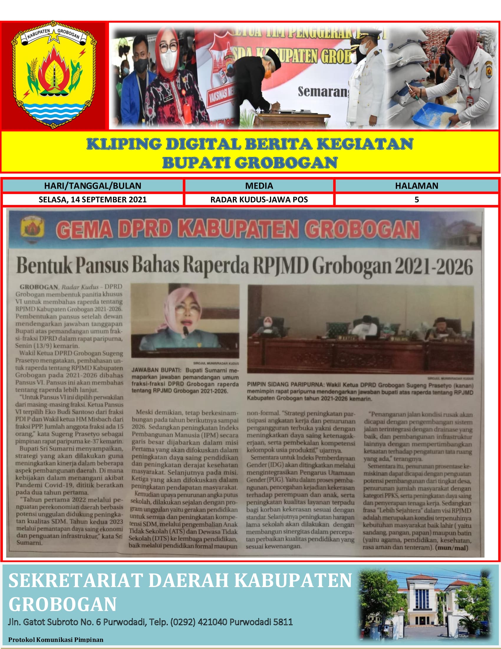 Bentuk Pansus Bahas Raperda RPJMD Grobogan 2021 2026 Radar Kudus 14.09.2021