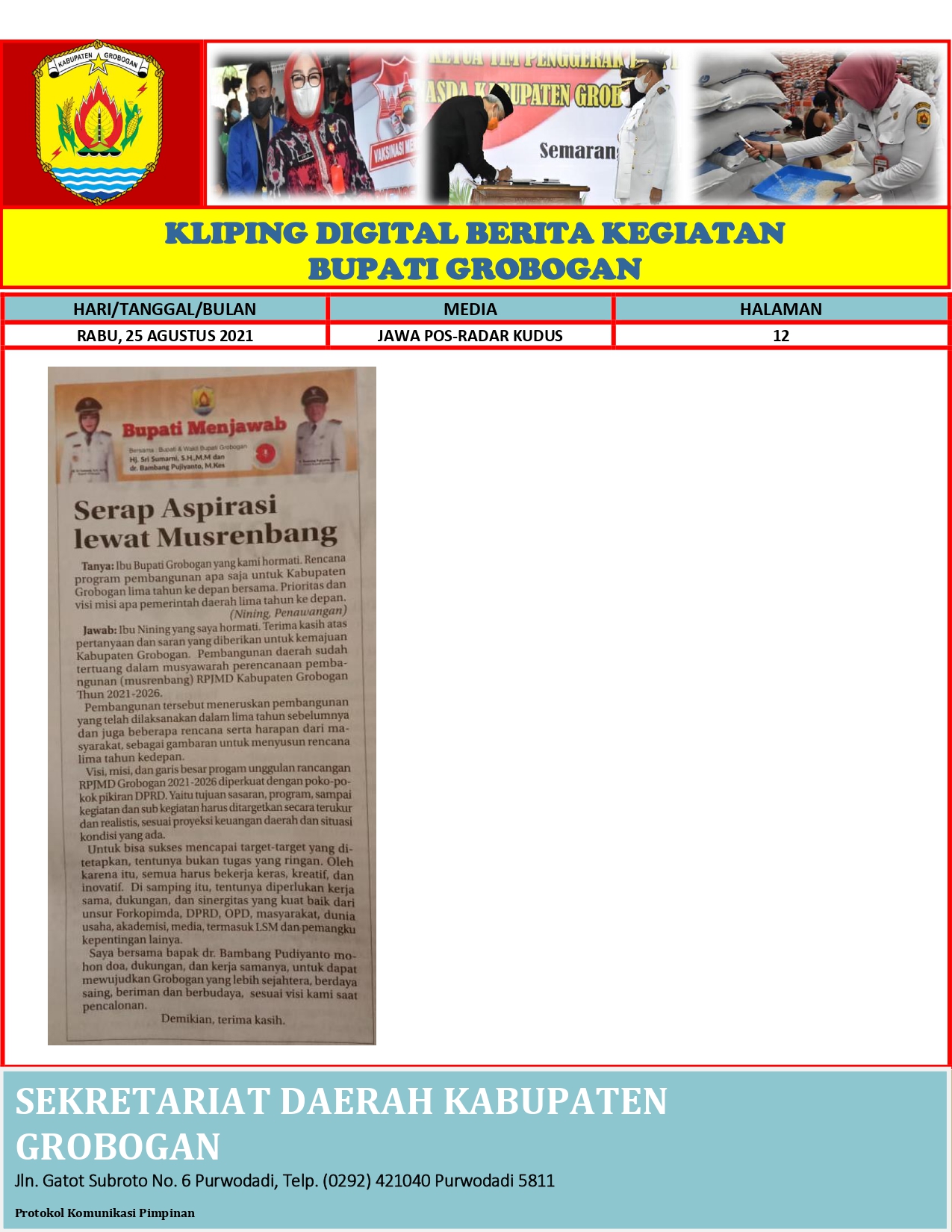 Bupati Menjawab Serap Aspirasi Lewat Musrenbang Radar Kudus 25.08.21