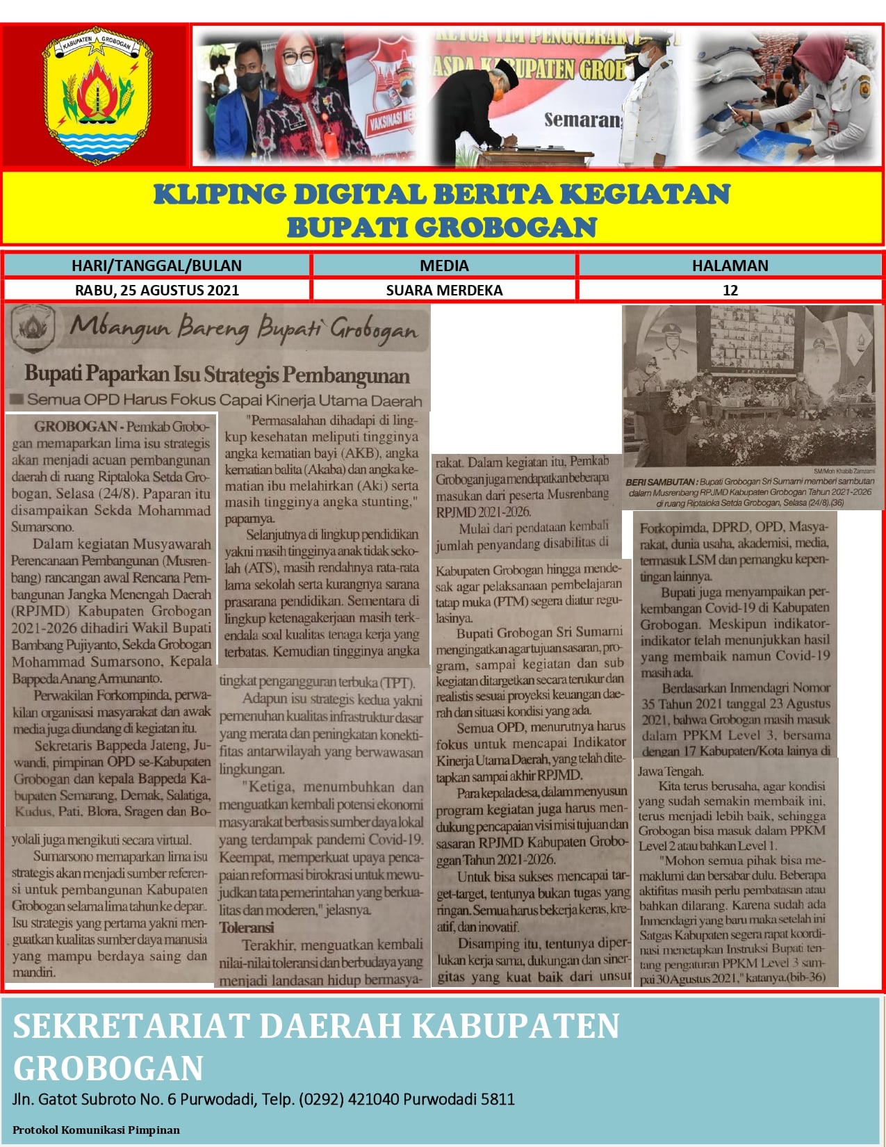 Bupati Paparkan Isu Strategis Pembangunan Suara Merdeka 25.08.21