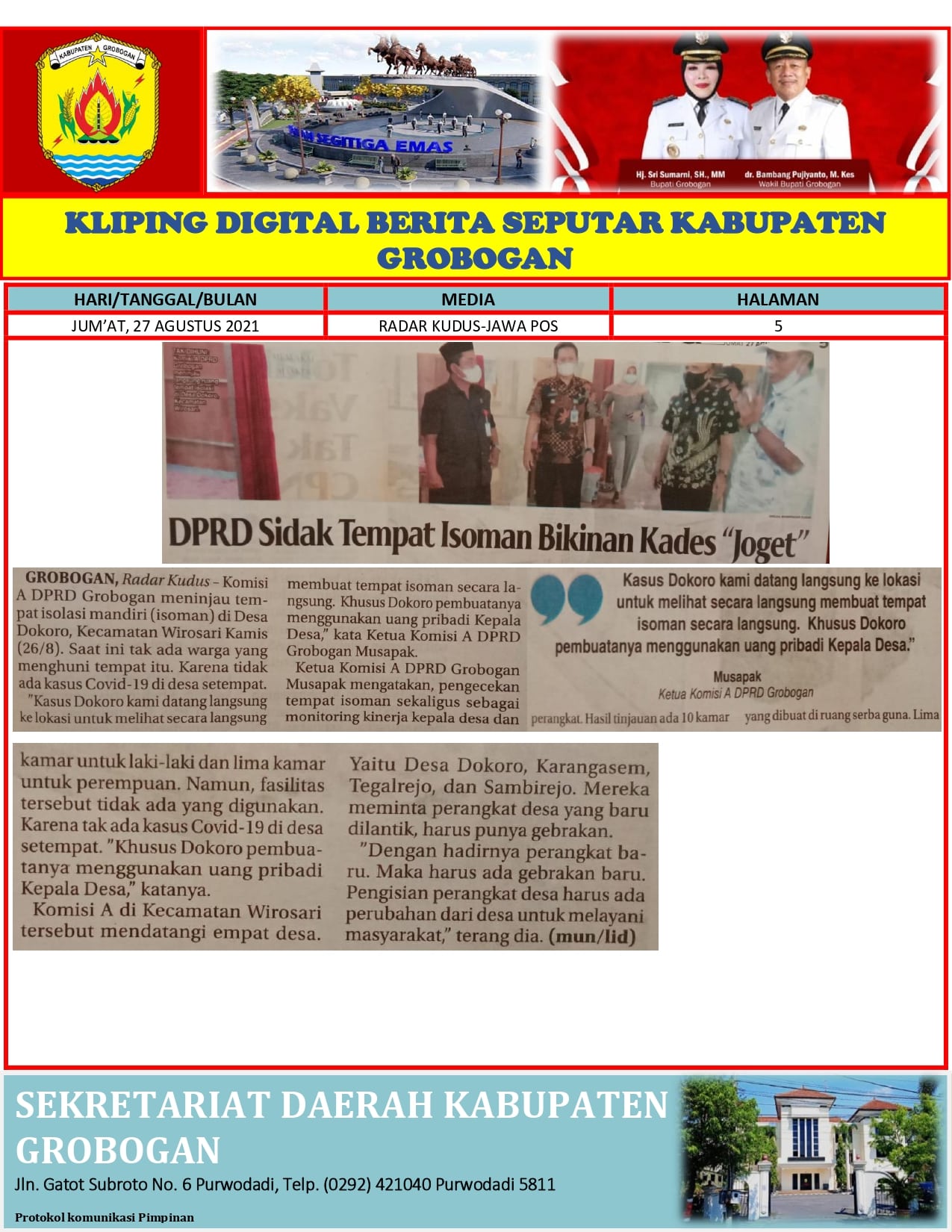 DPRD Sidak Tempat Isoman Bikinan Kades Joget Radar Kudus 27.08.2021