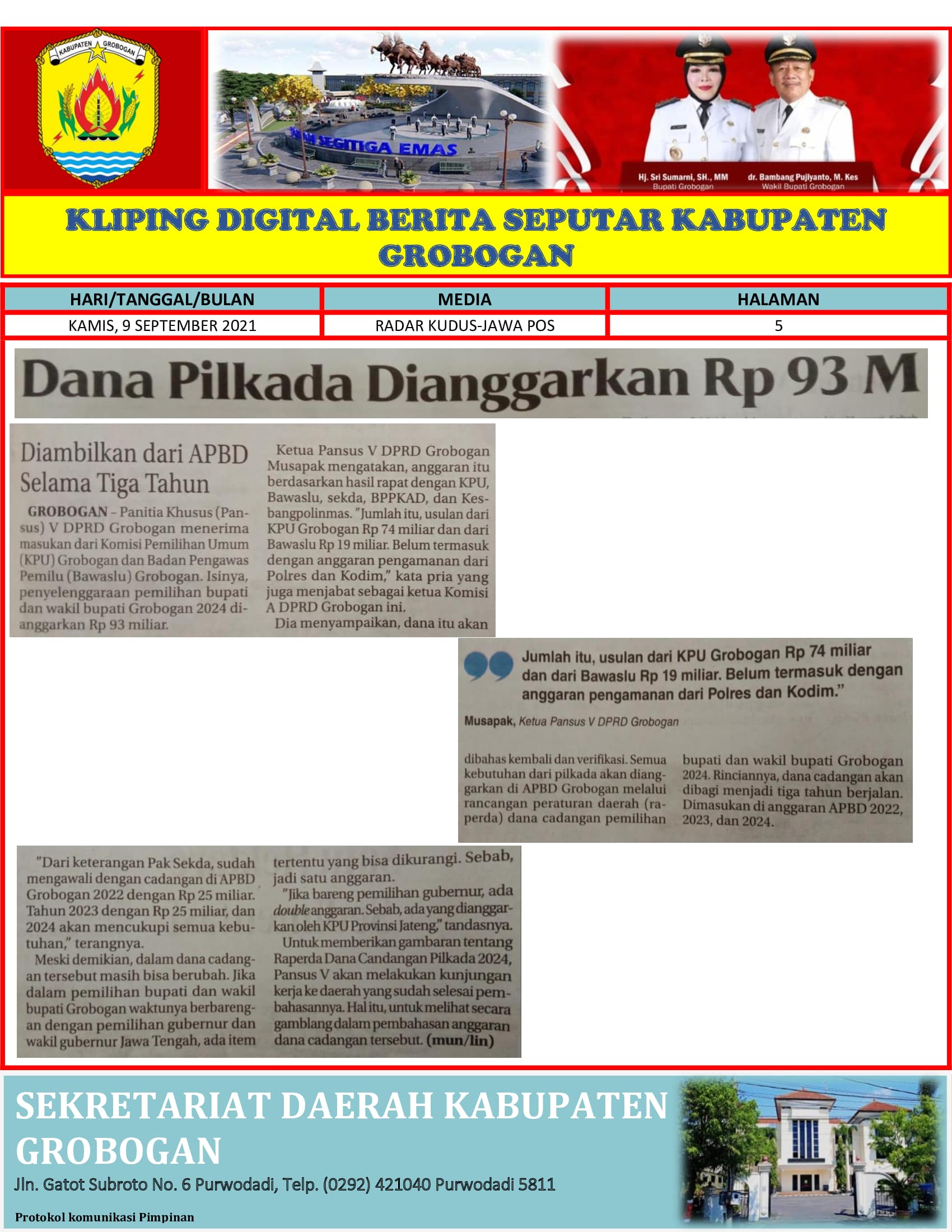 Dana Pilkada Dianggarkan Rp 93 M Radar Kudus 9.09.2021