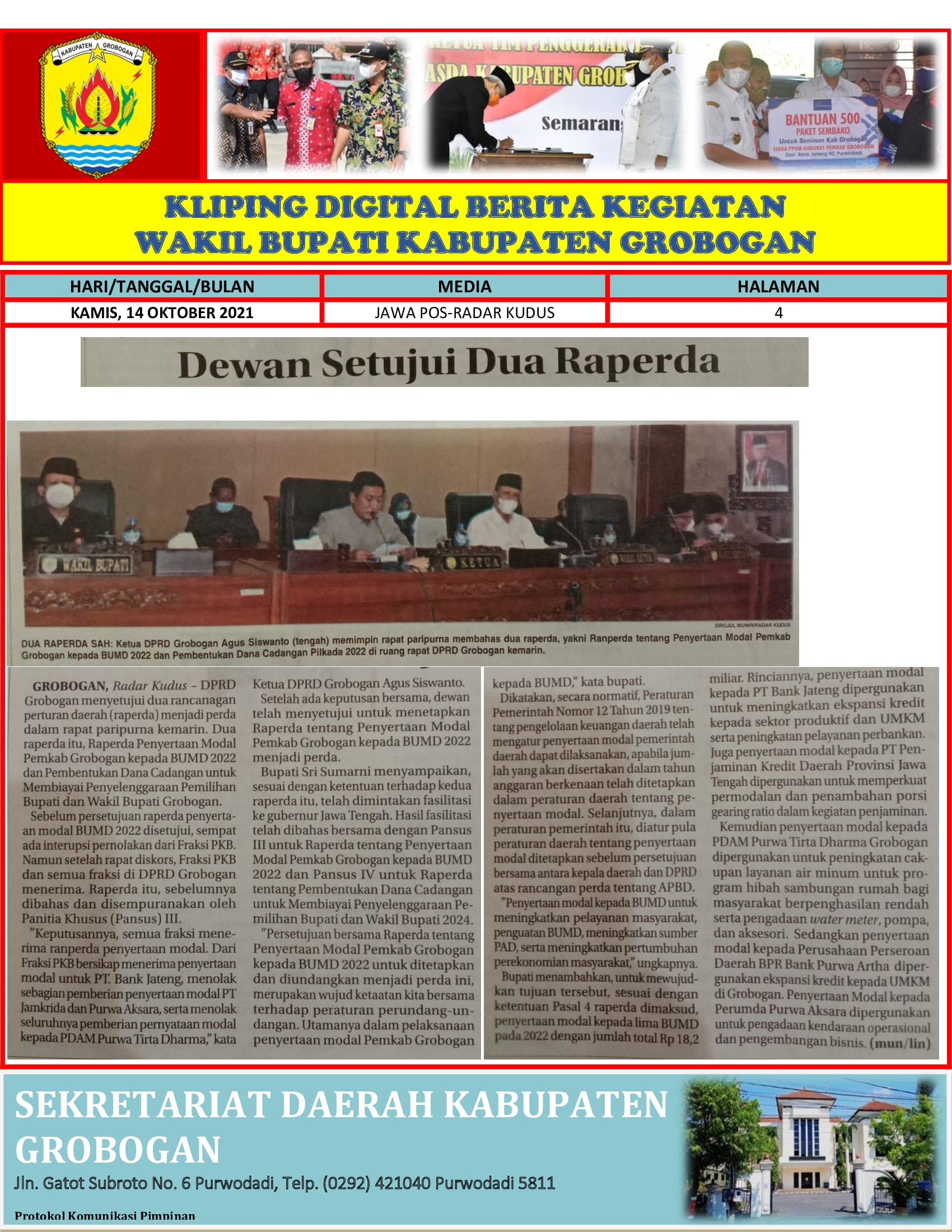 Dewan Setujui Dua Raperda Radar Kudus 14.10.2021