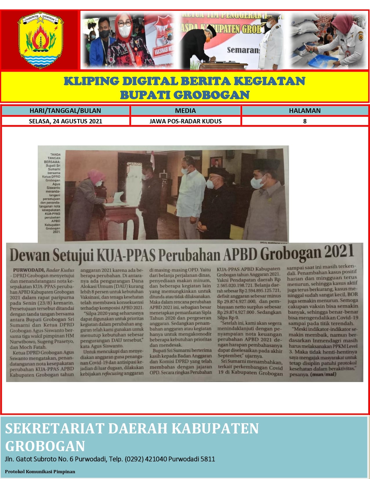 Dewan Setujui KUA PPAS Perubahan APBD Grobogan 2021 Radar Kudus 24.08.21