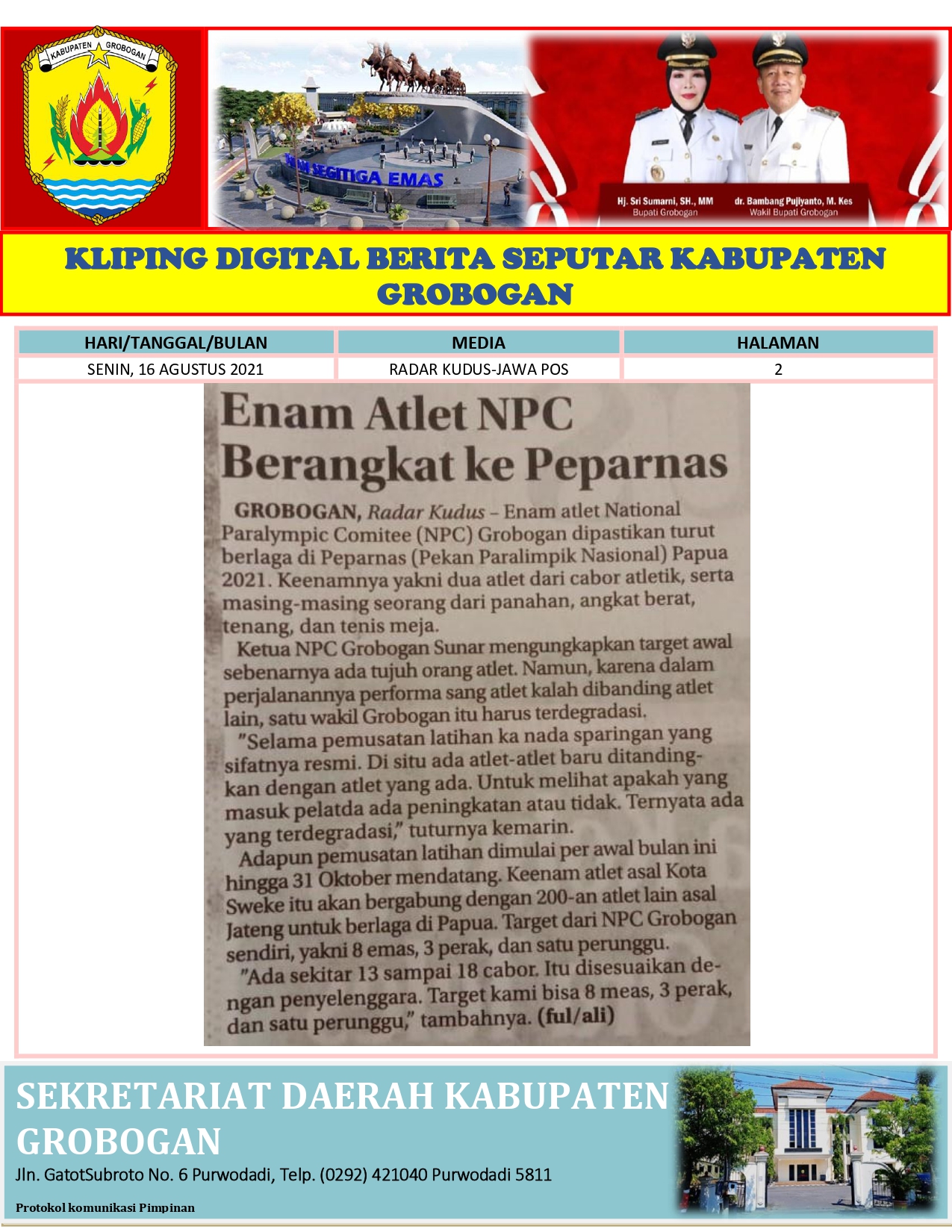 Enam Atlit NPC Berangkat ke Peparnas Jawa Pos 16 Agustus 2021