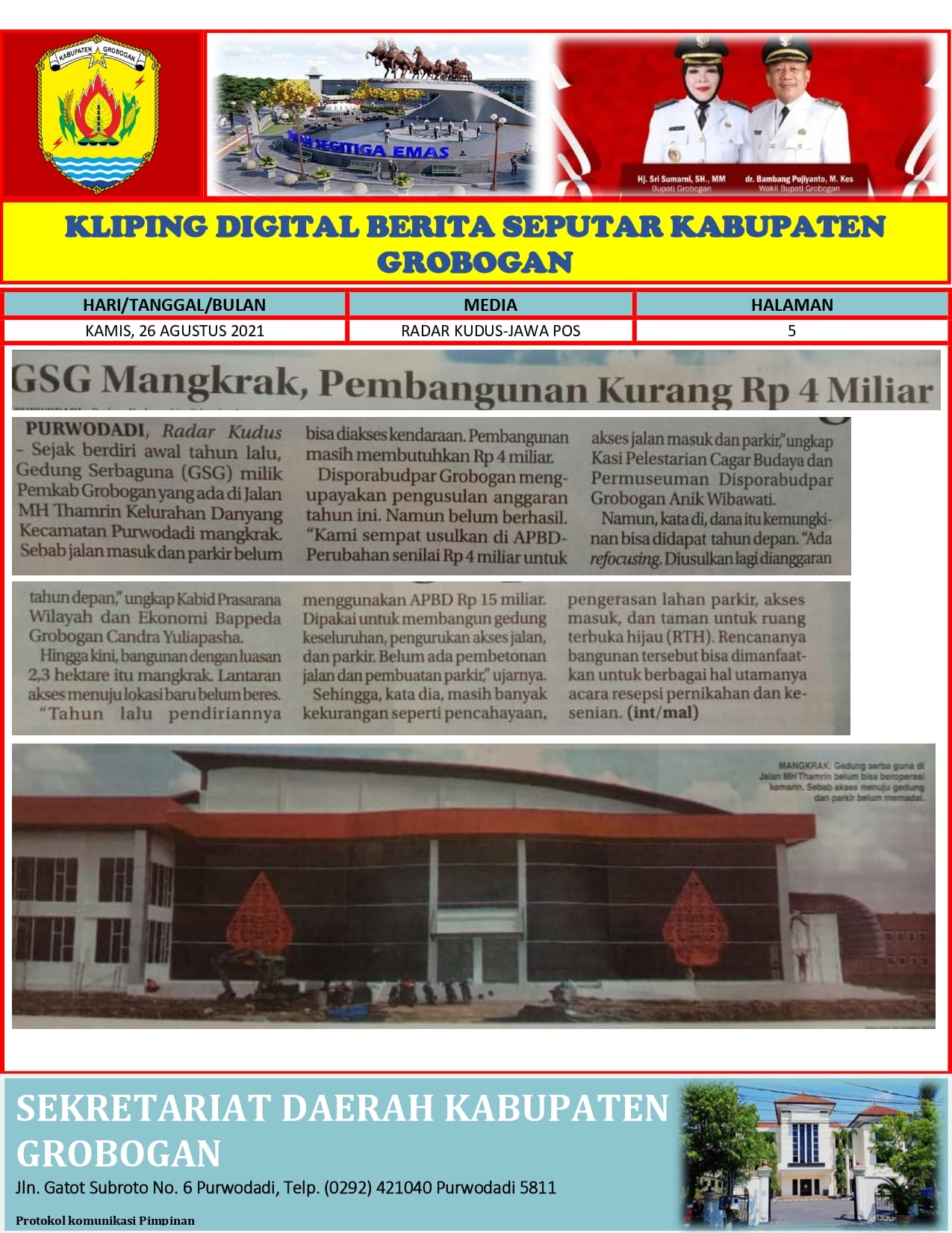 GSG Mangkrak Pembangunan Kurang 4 Miliar Radar Kudus 26.08.2021