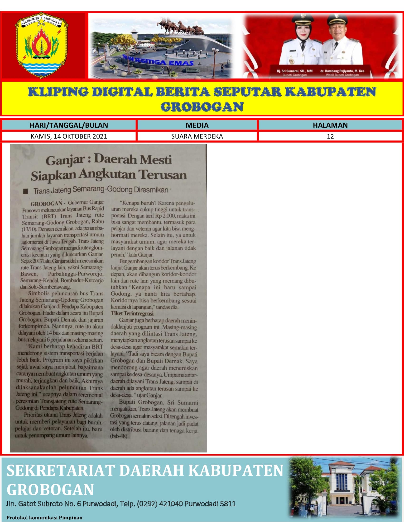 Ganjar Daerah Mesti Siapkan Angkutan Terusan Radar Kudus 14.10.2021