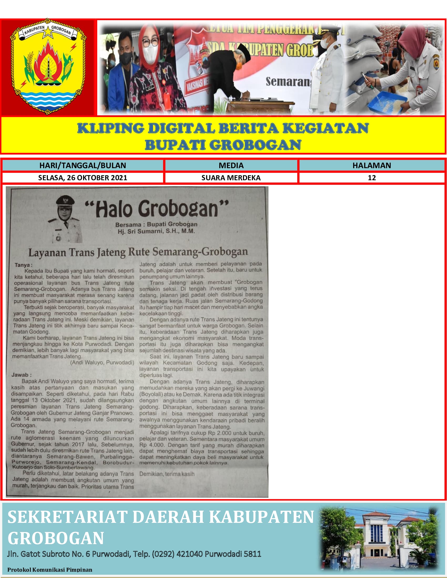 Halo Grobogan Layanan Trans Jateng Rute Semarang Grobogan Suara Merdeka 26.10.2021 min