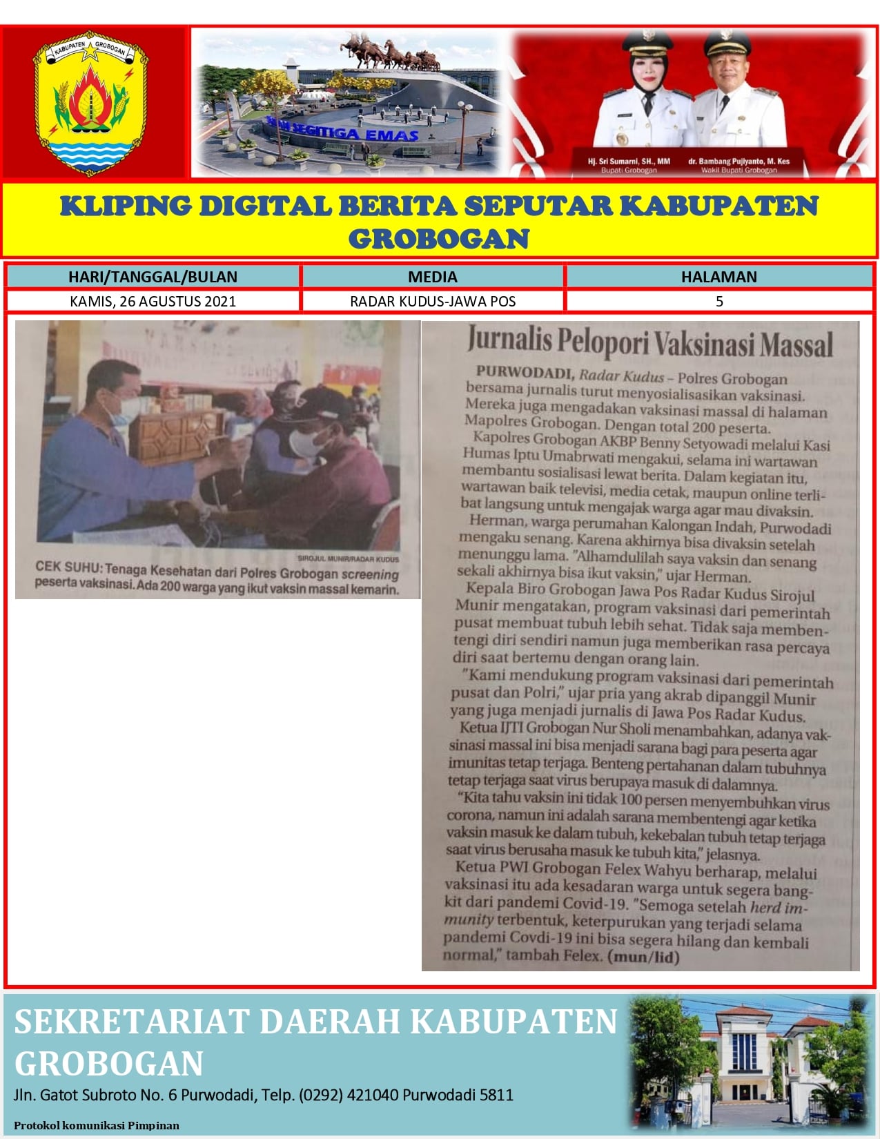 Jurnalis Pelopori Vaksinasi Masal Radar Kudus 26.08.2021