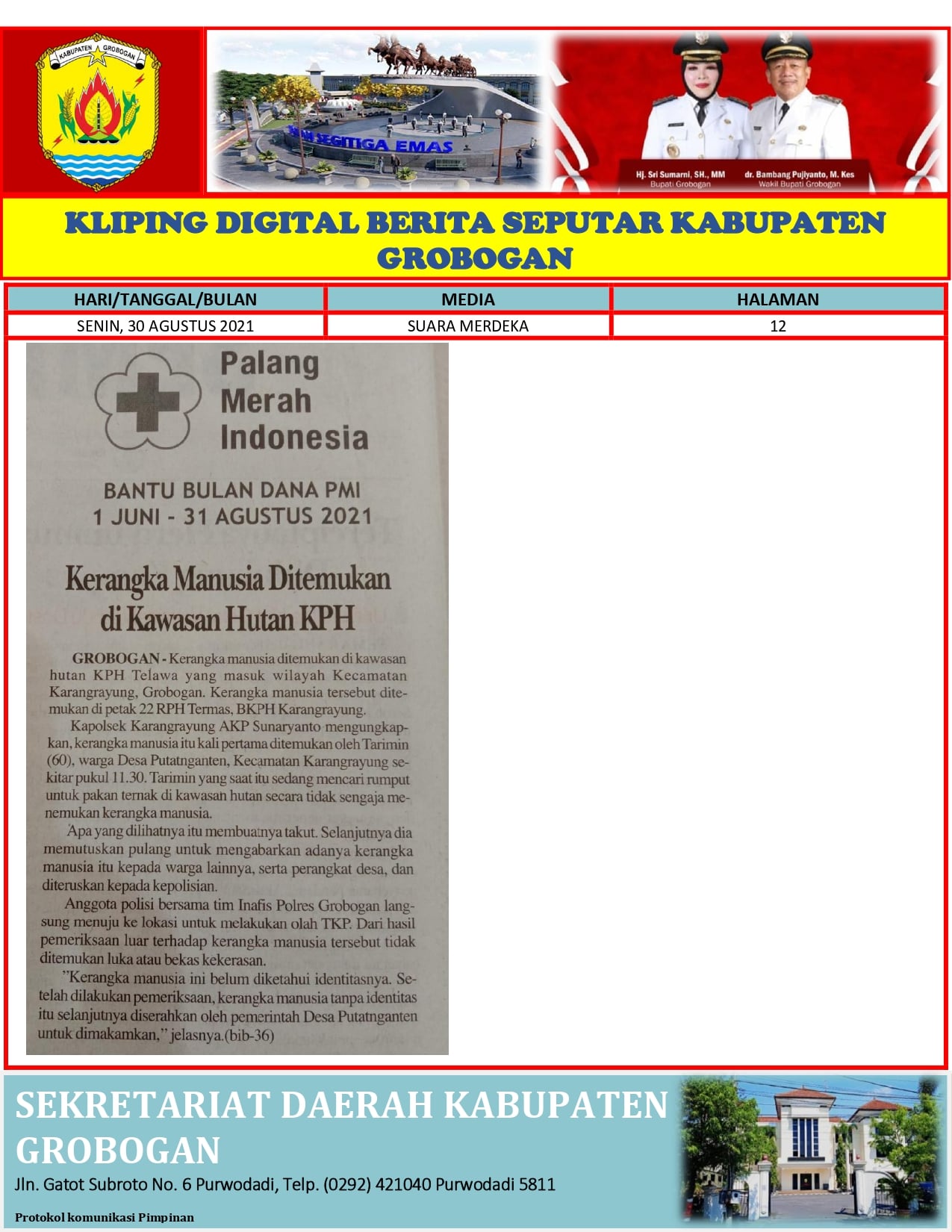 Kerangka Manusia Ditemukan di kawasan Hutan KPH Suara Merdeka 30.08.2021