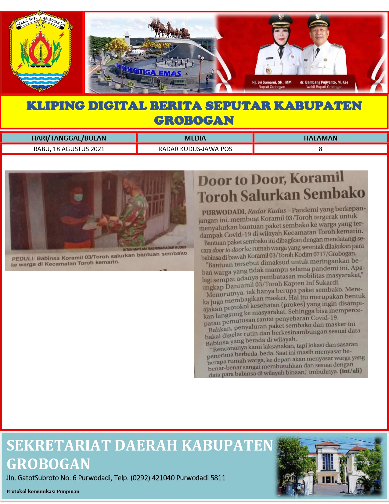 Koramil Toroh Salurkan Sembako Radar Kudus.18.08.21