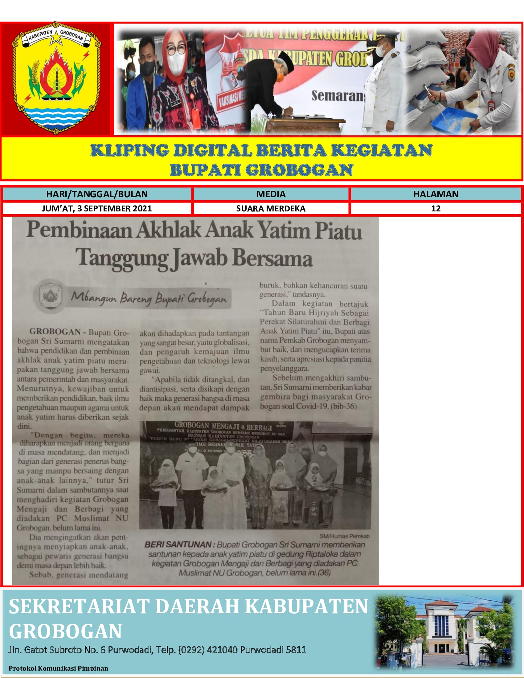 Mbangun Bareng Bupati Pembinaan Akhlaq Yatim Piatu Tanggung Jawab Bersama Suara Merdeka 3.09.2021
