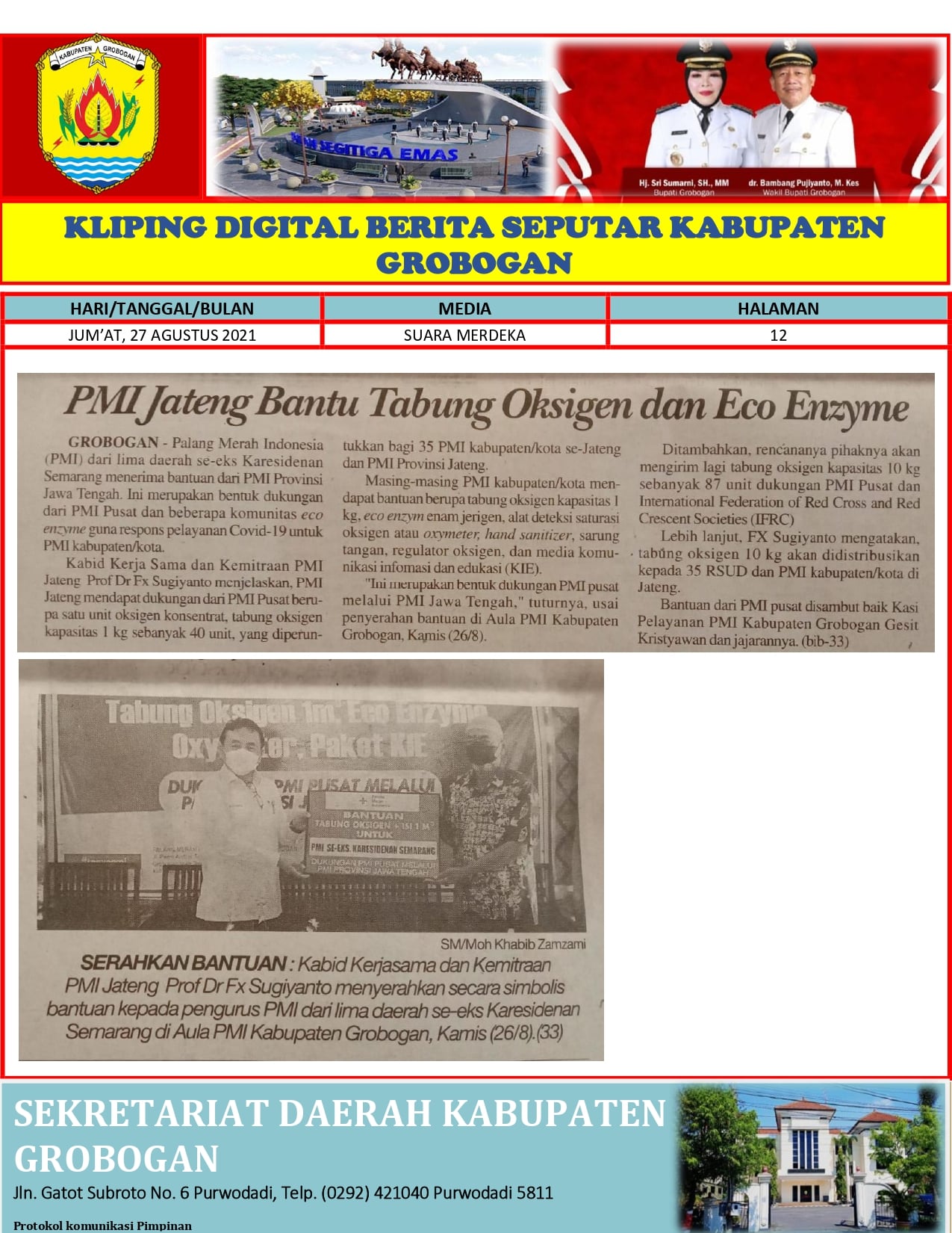 PMI Jateng Bantu Tabung Oksigen dan Eco Enzyme Suara Merdeka 27.08.2021