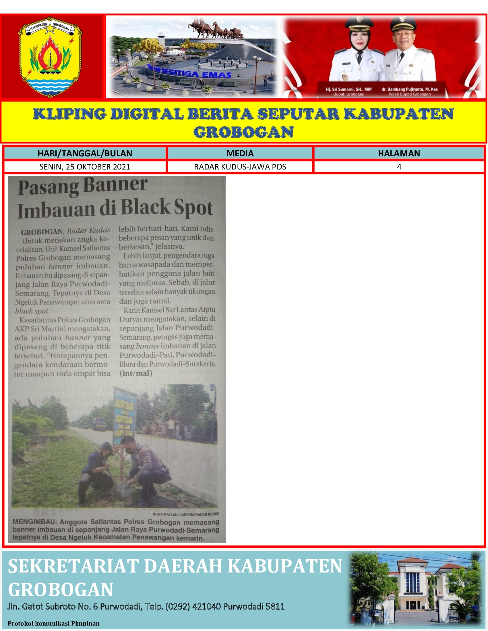 Pasang Banner Imbauan di Black Spot Radar Kudus 25.10.2021