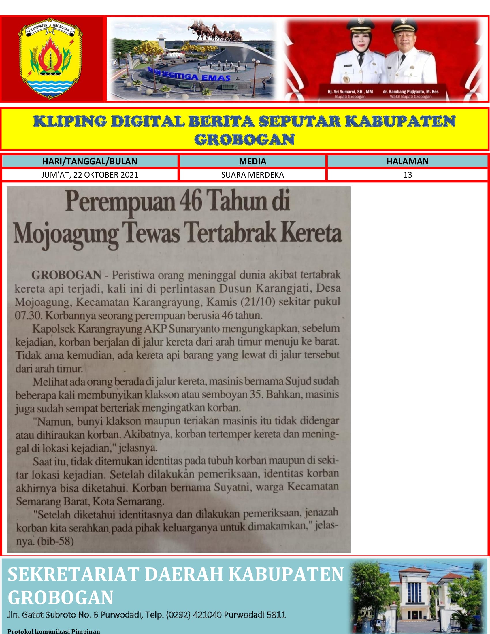 Perempuan 46 Tahun di Mojoagung Tewas Tertabrak Kereta Suara Merdeka 22.10.2021