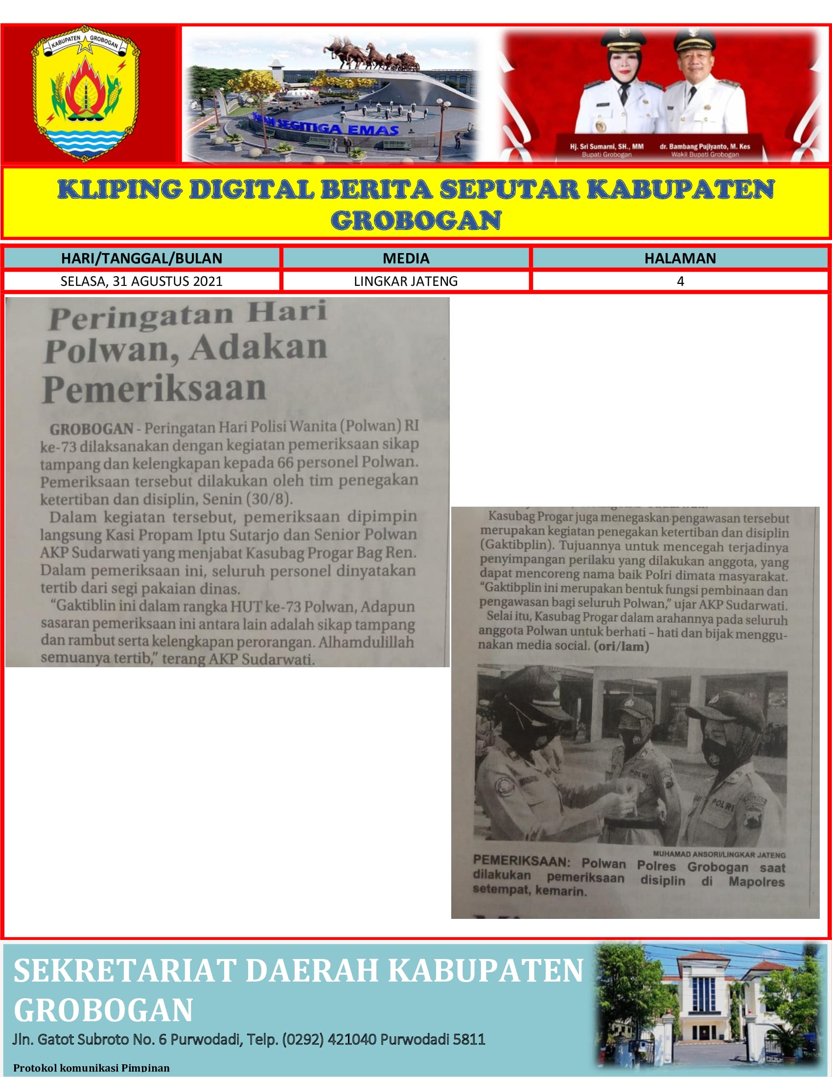 Peringatan Hari Polwan Adakan Pemeriksaan Lingkar Jateng 31.08.2021