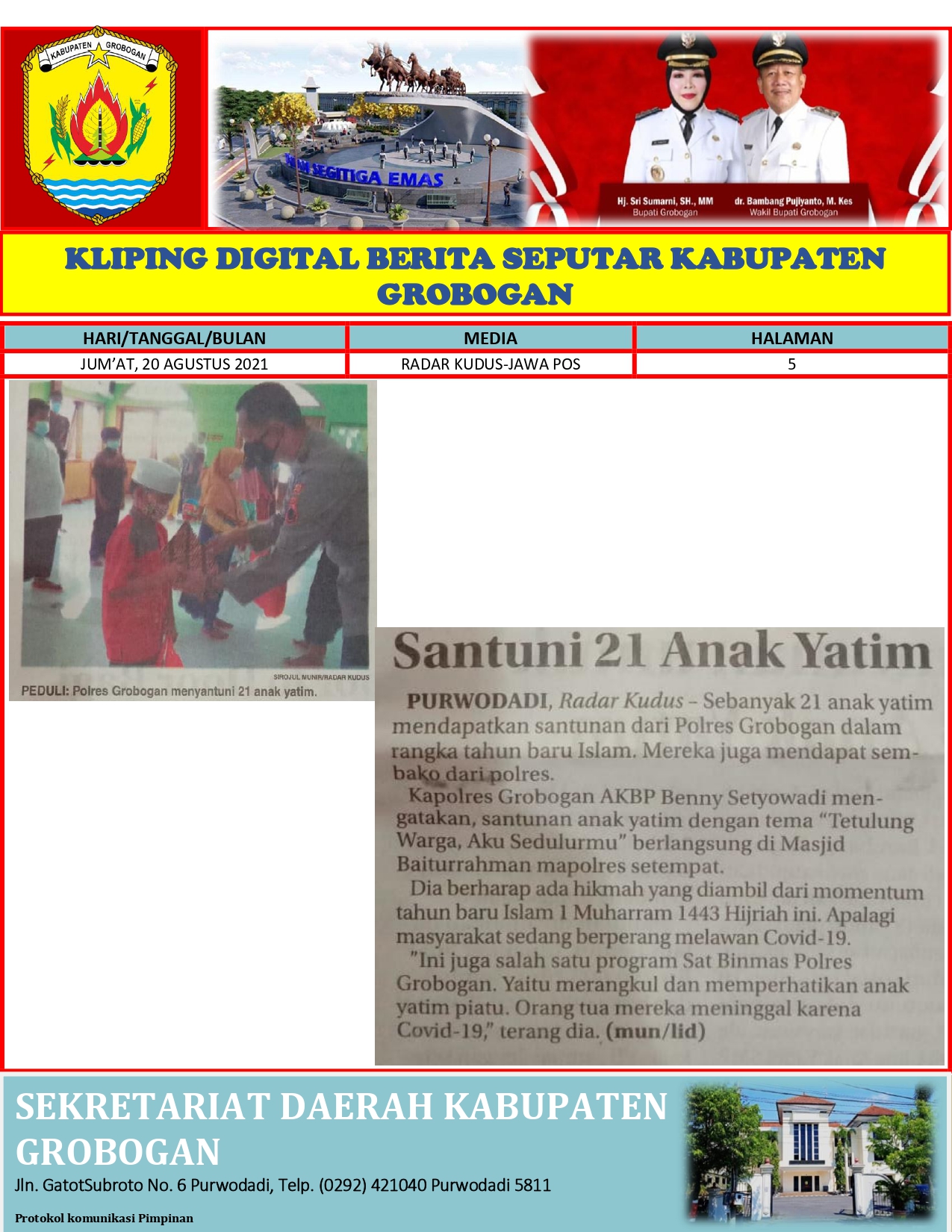 Polres Grobogan Santuni Anak Yatim Radar Kudus 20.08.21
