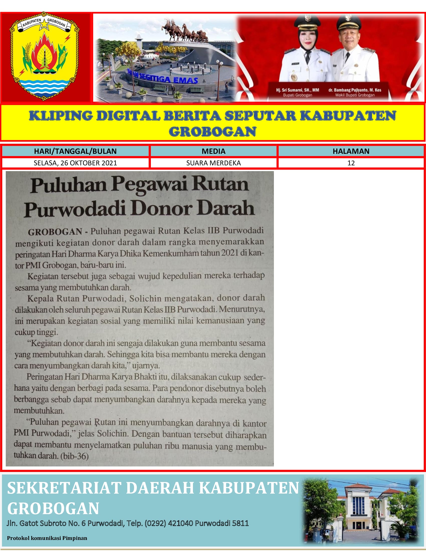 Puluhan Pegawai Rutan Purwodadi Donor Darah Suara Merdeka 26.10.2021 min