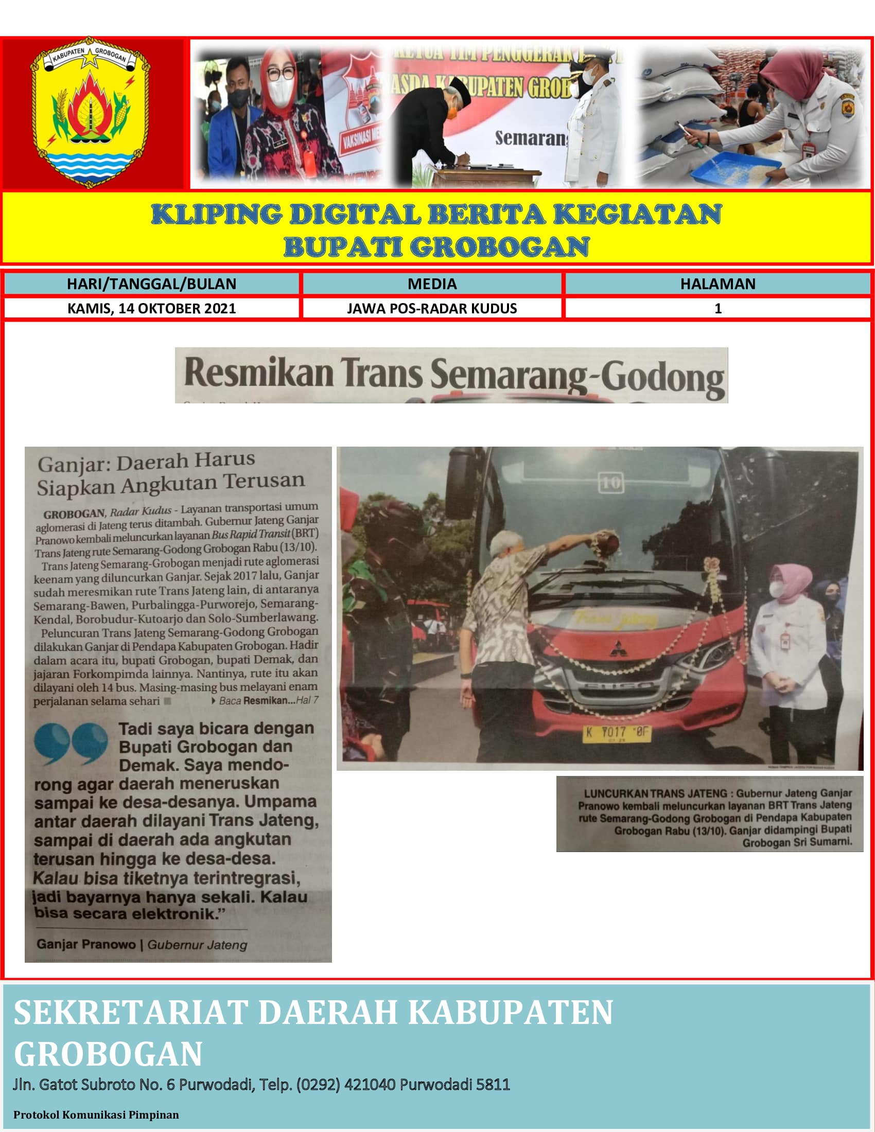 Resmikan Trans Semarang Godong Radar Kudus 14.10.2021