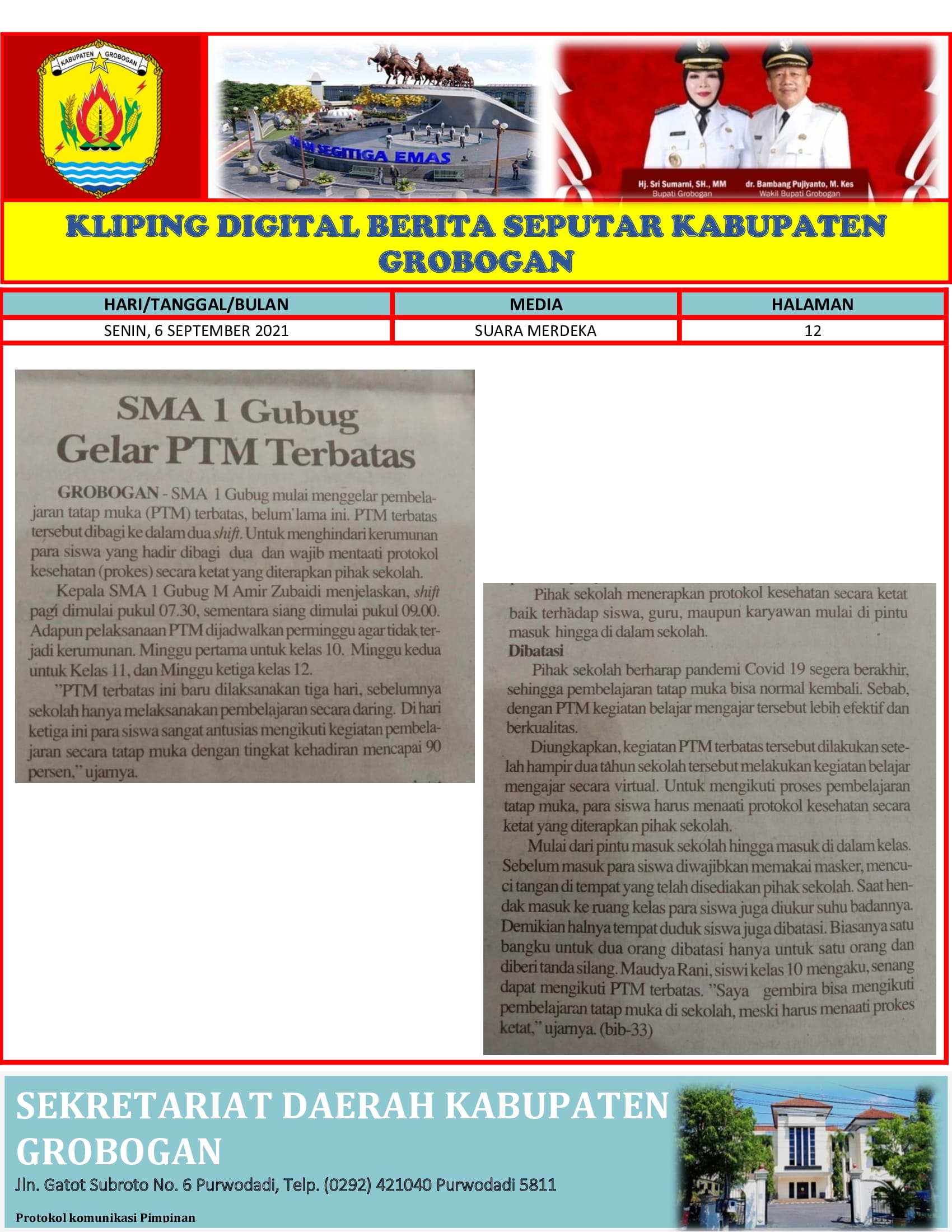 SMA 1 Gubug Gelar PTM Terbatas Suara Merdeka 06.09.2021