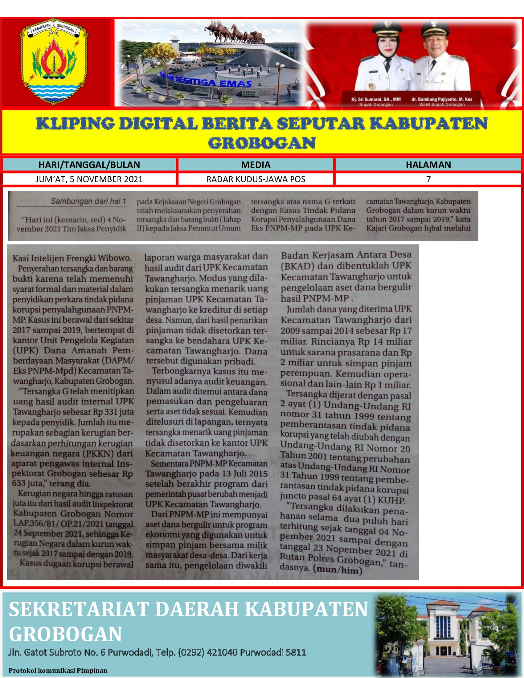 Sambungan Penggarong Dana PNPM Ditahan Radar Kudus 5.11.2021 min