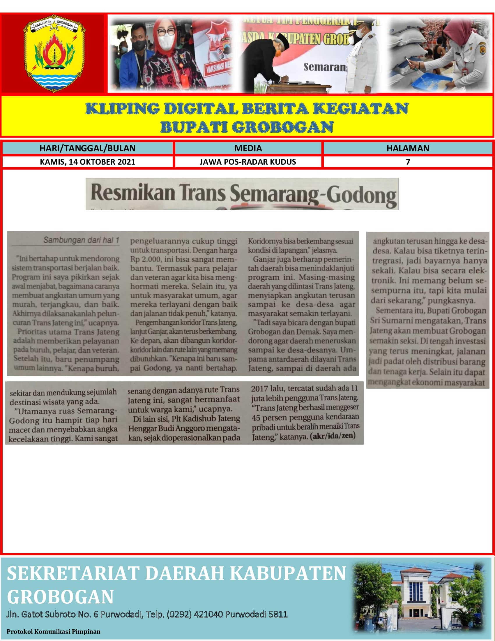 Sambungan Resmikan Trans Semarang Godong Radar Kudus 14.10.2021