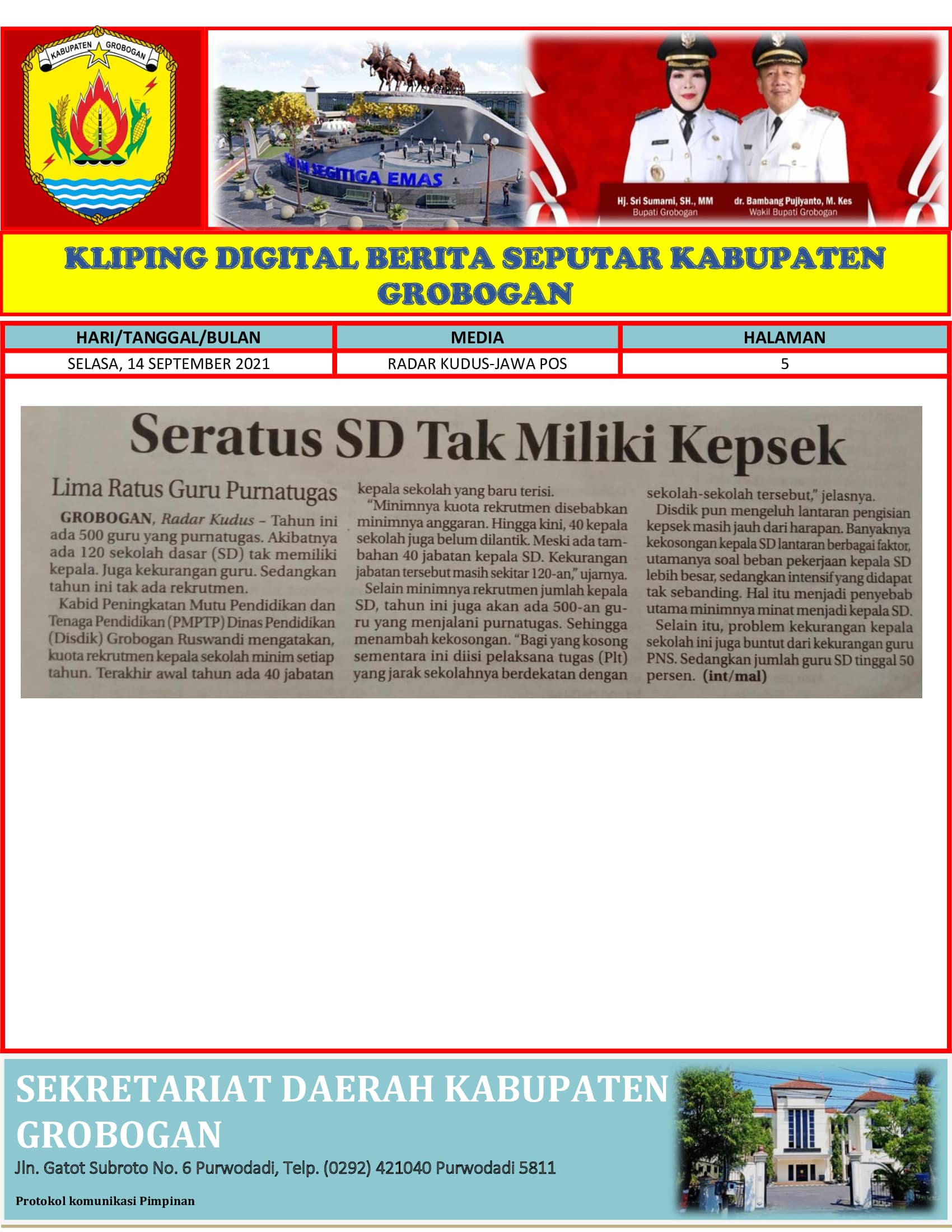 Seratus SD Tak Miliki Kepsek Radar Kudus 14.09.2021