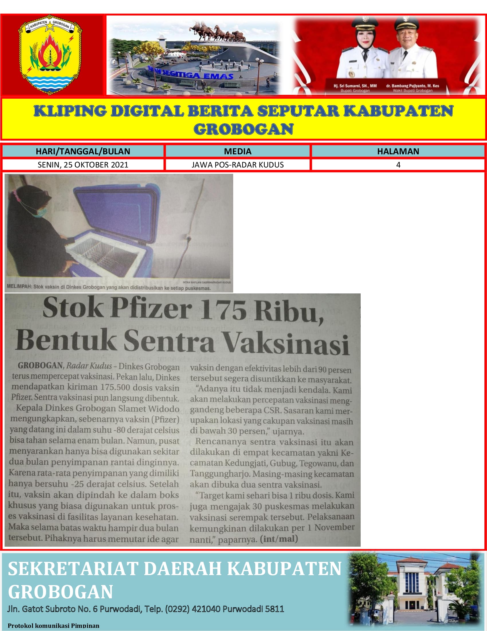 Stok Pfizer 175 Ribu Bentuk Sentra Vaksinasi Radar Kudus 25.10.2021