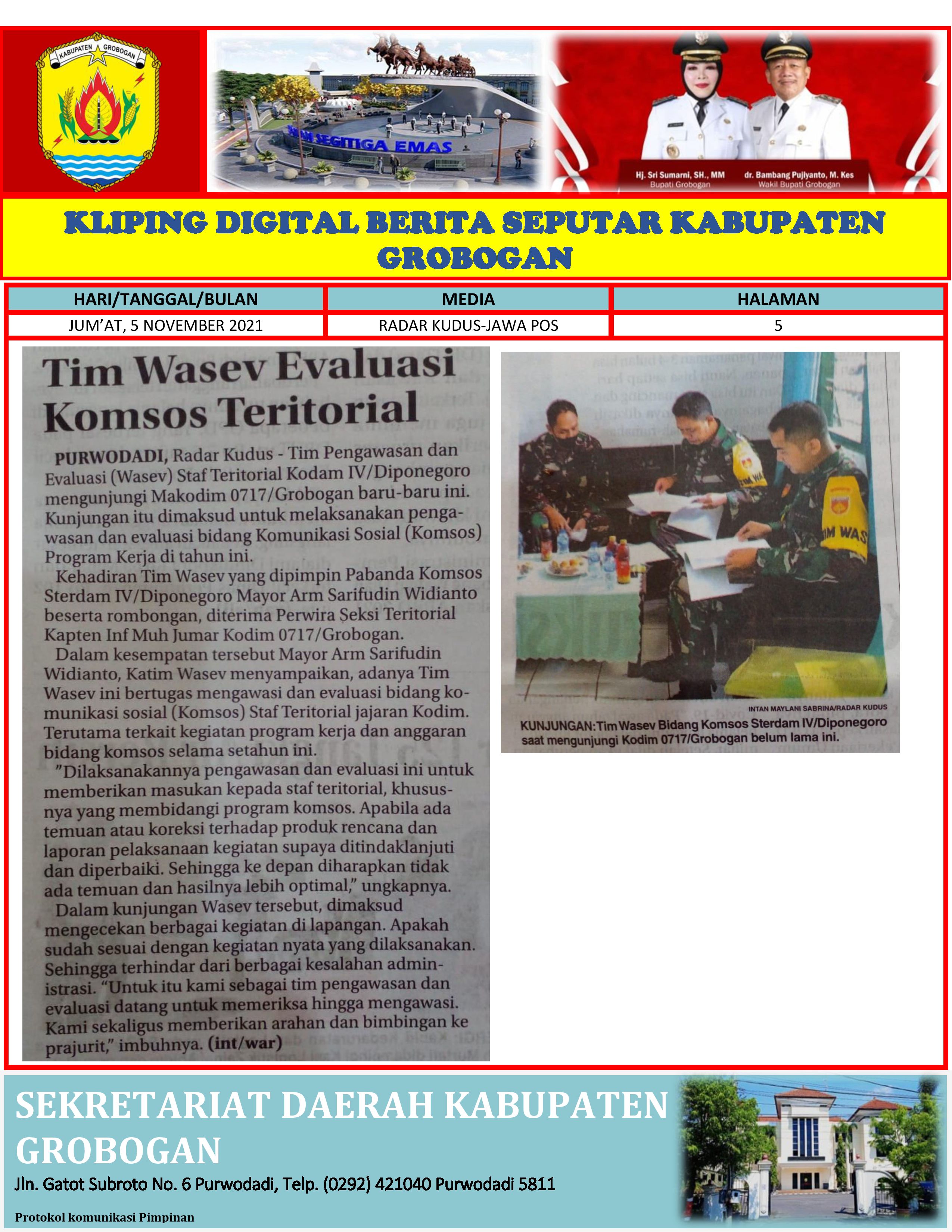 Tim Wasev Evaluasi Komsos Teritorial Radar Kudus 5.11.2021