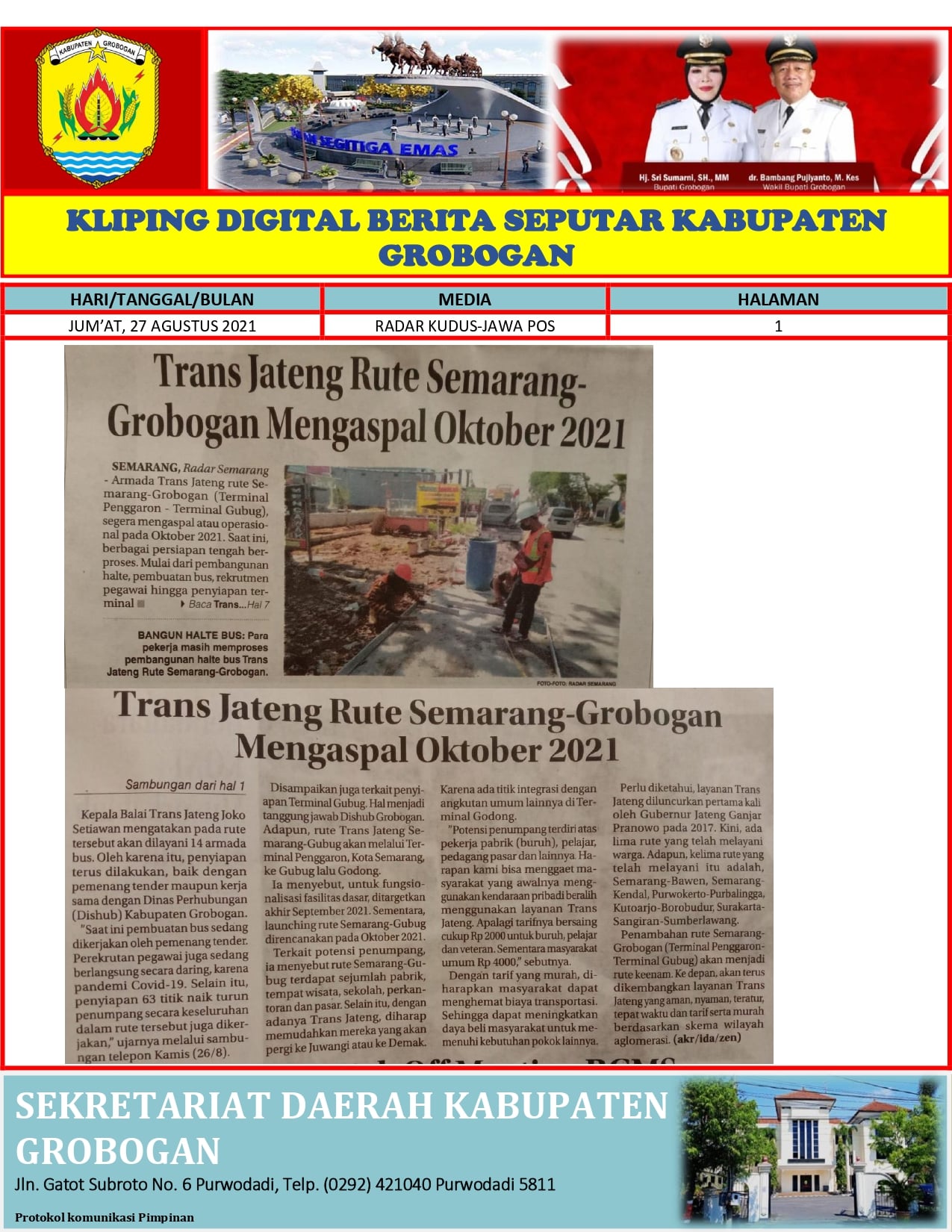 Trans Jateng Rute Semarang Grobogan Mengaspal Oktober 2021Radar Kudus 27.08.2021