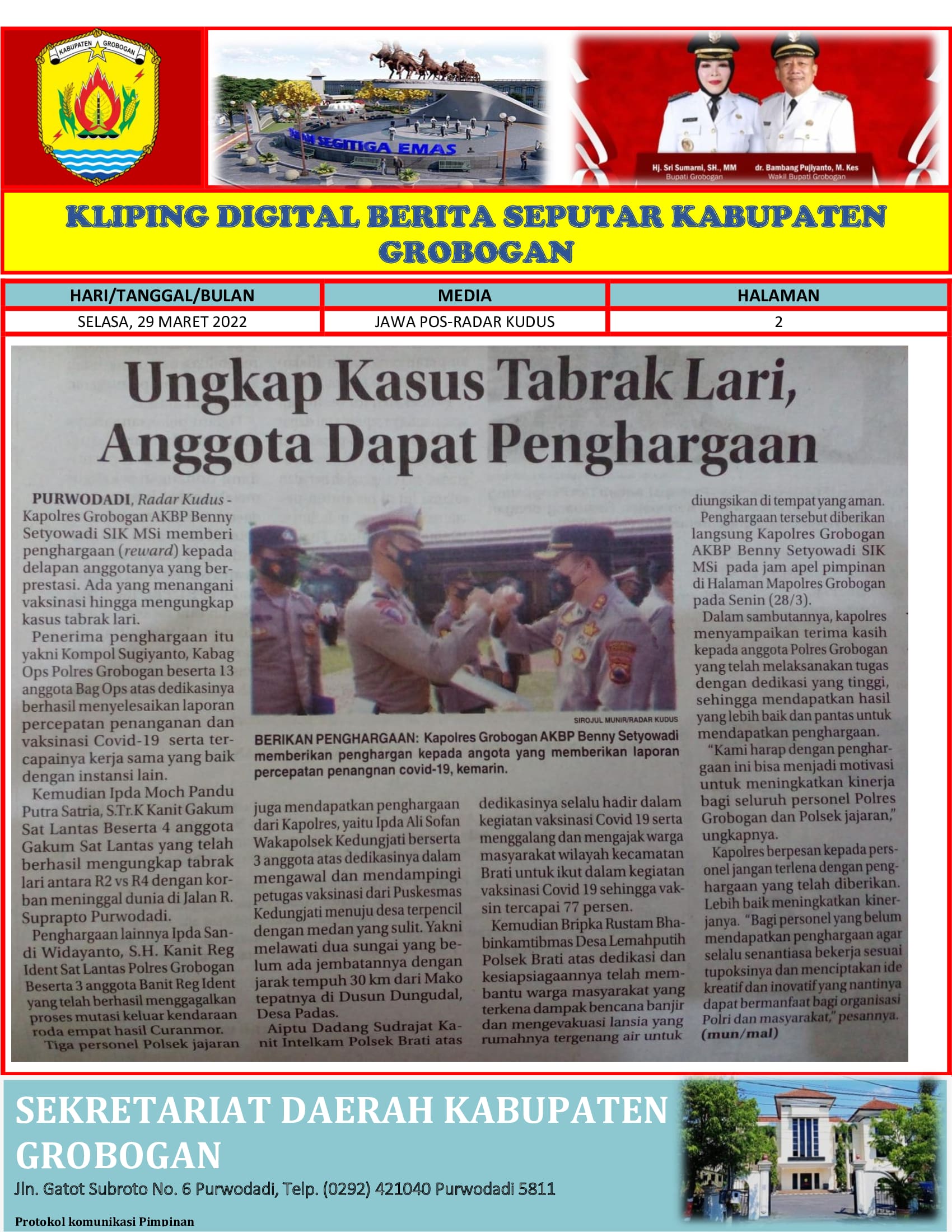 Ungkap Kasus Tabrak Lari Anggota Dapat Penghargaan Radar Kudus 29032022