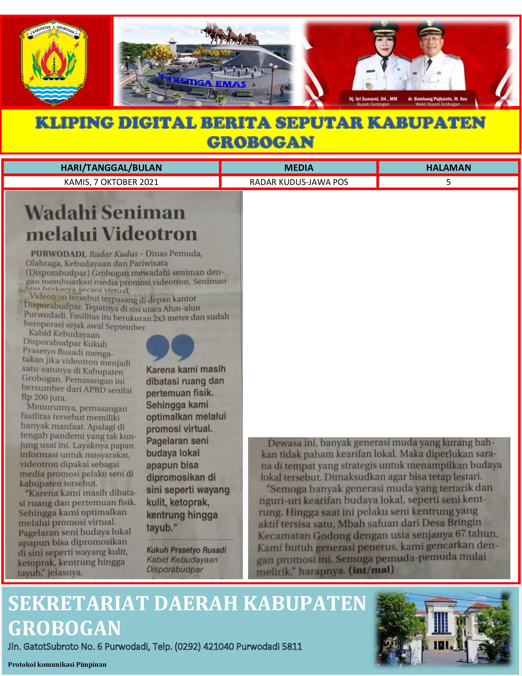 Wadahi Seniman Melalui Videotron Radar Kudus 7.10.2021