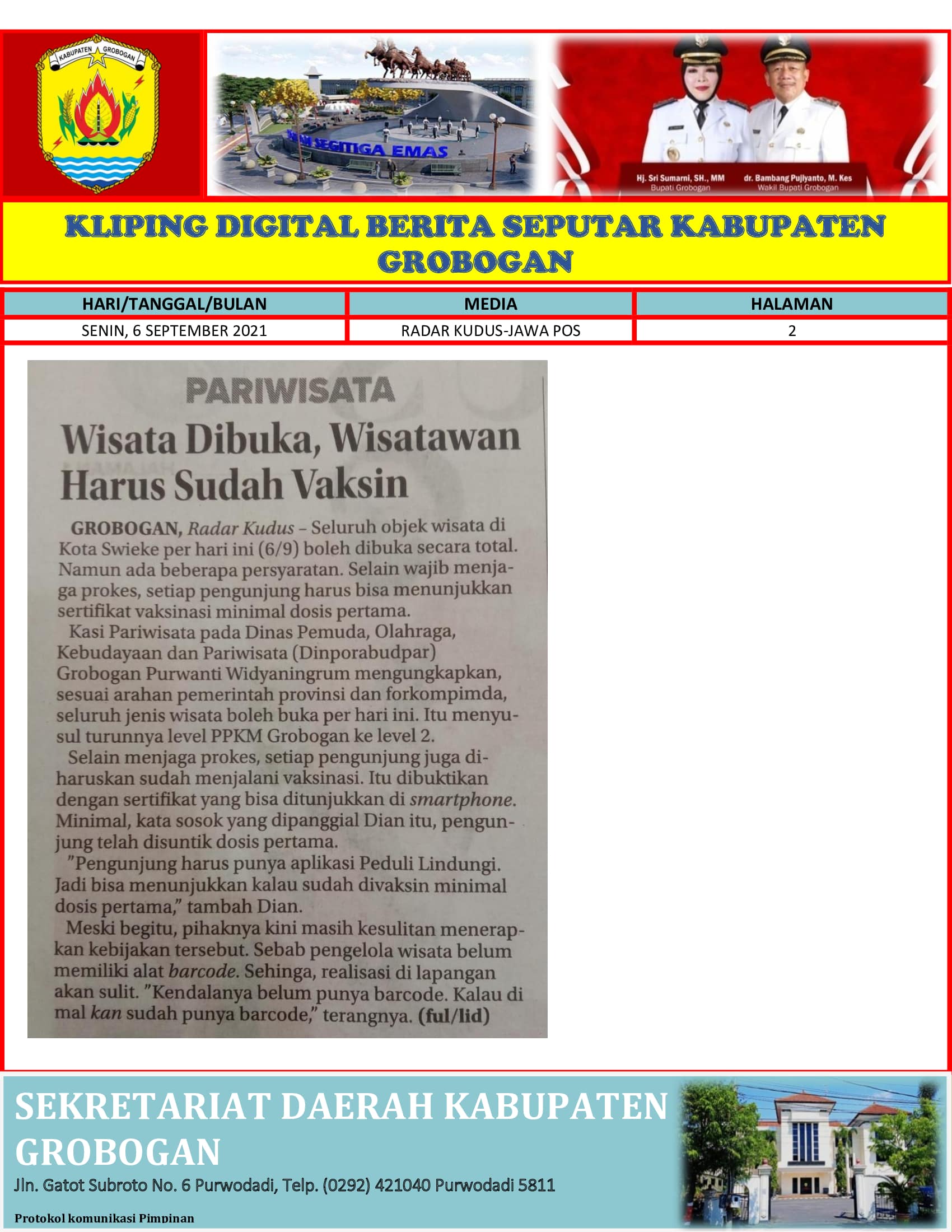 Wisata Dibuka Wisatawan Harus Sudah Vaksin Radar Kudus 06.09.2021