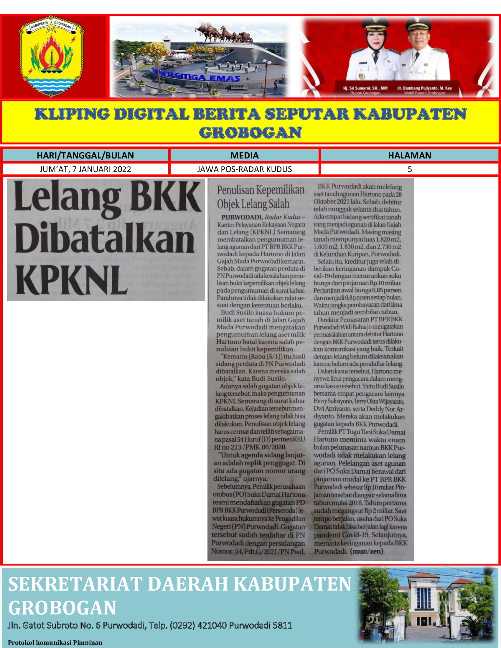 Lelang BKK Dibatalkan KPKNL Radar Kudus 7.01.2022